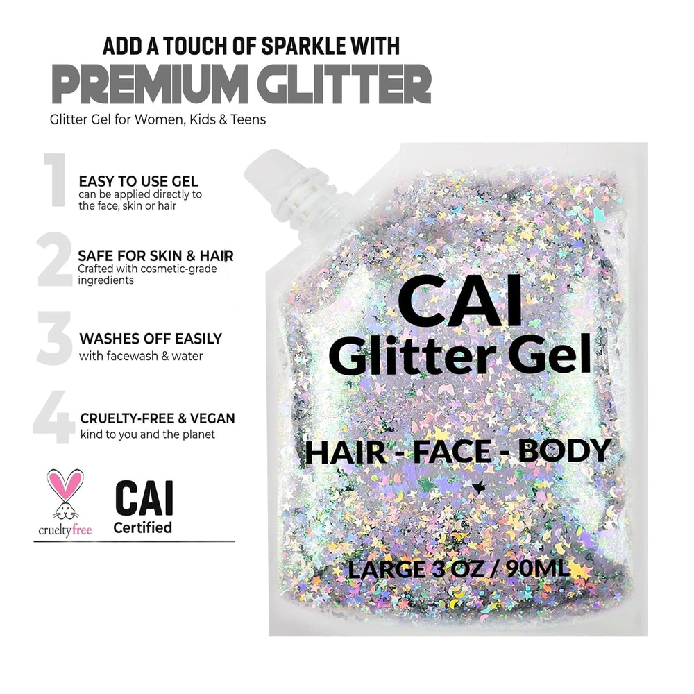 CAI BEAUTY NYC iridescent moon stars glitter gel for cosplay and parties