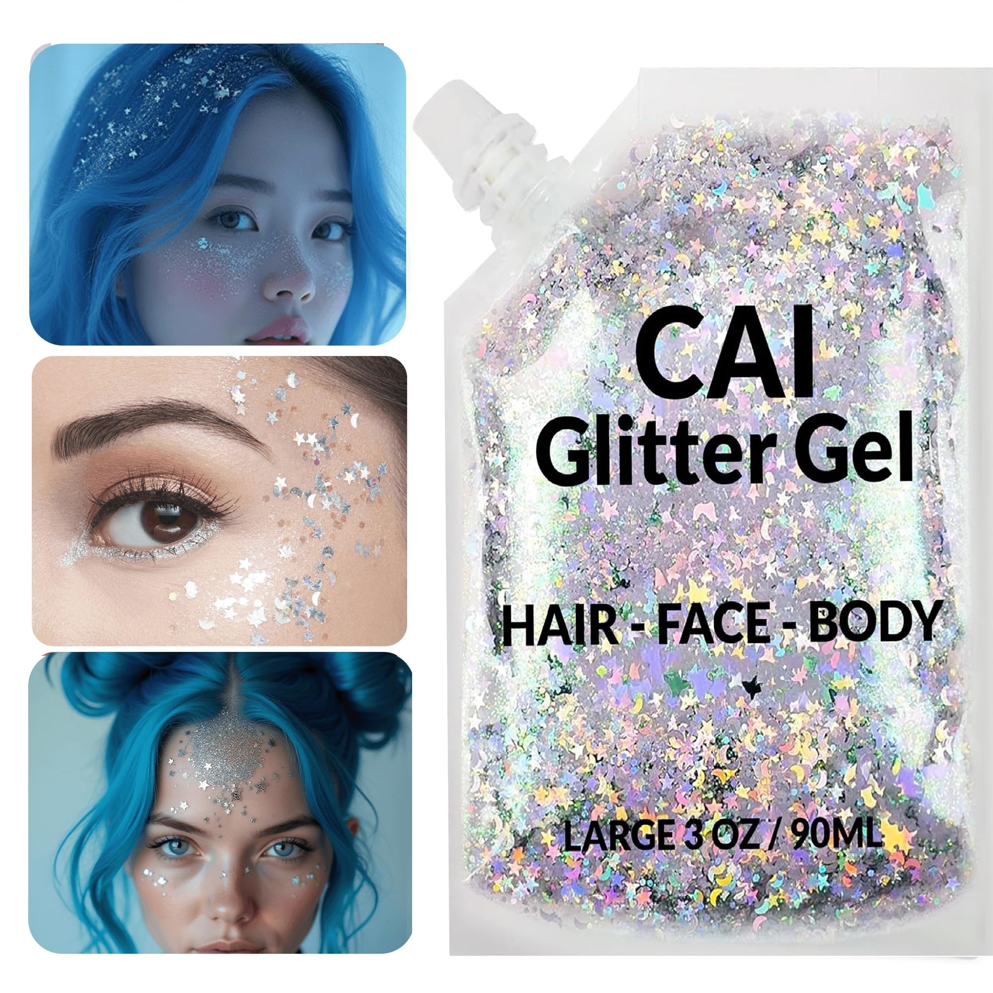 CAI BEAUTY NYC wash-off glitter gel shines without flaking on skin or hair