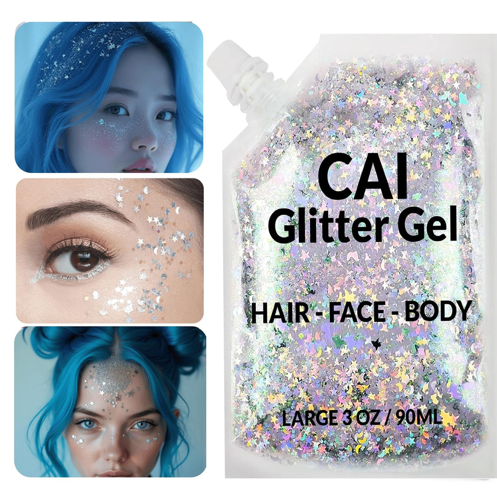 CAI BEAUTY NYC wash-off glitter gel shines without flaking on skin or hair