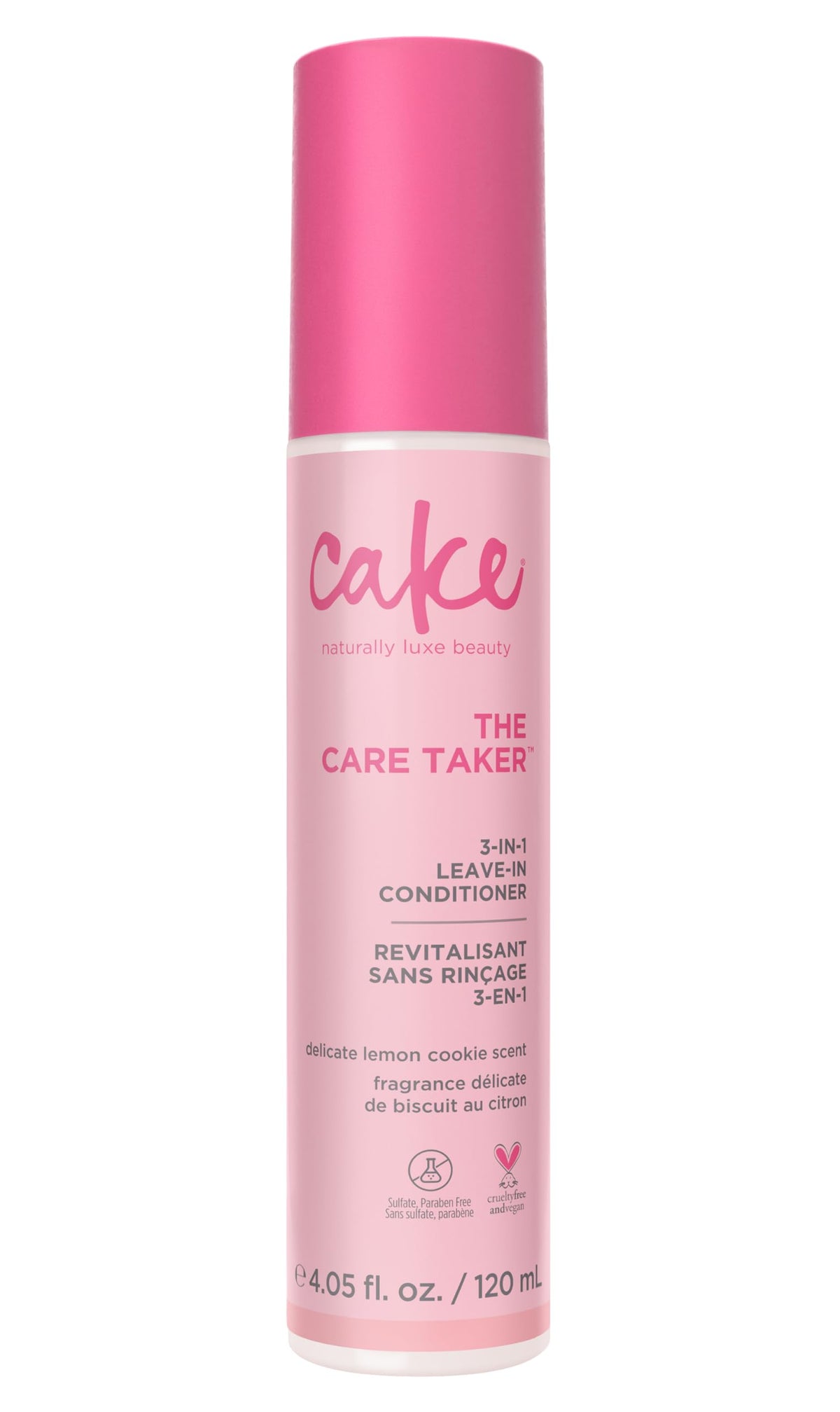 Cake Beauty Care Taker bottle front provides lightweight leave-in moisture.