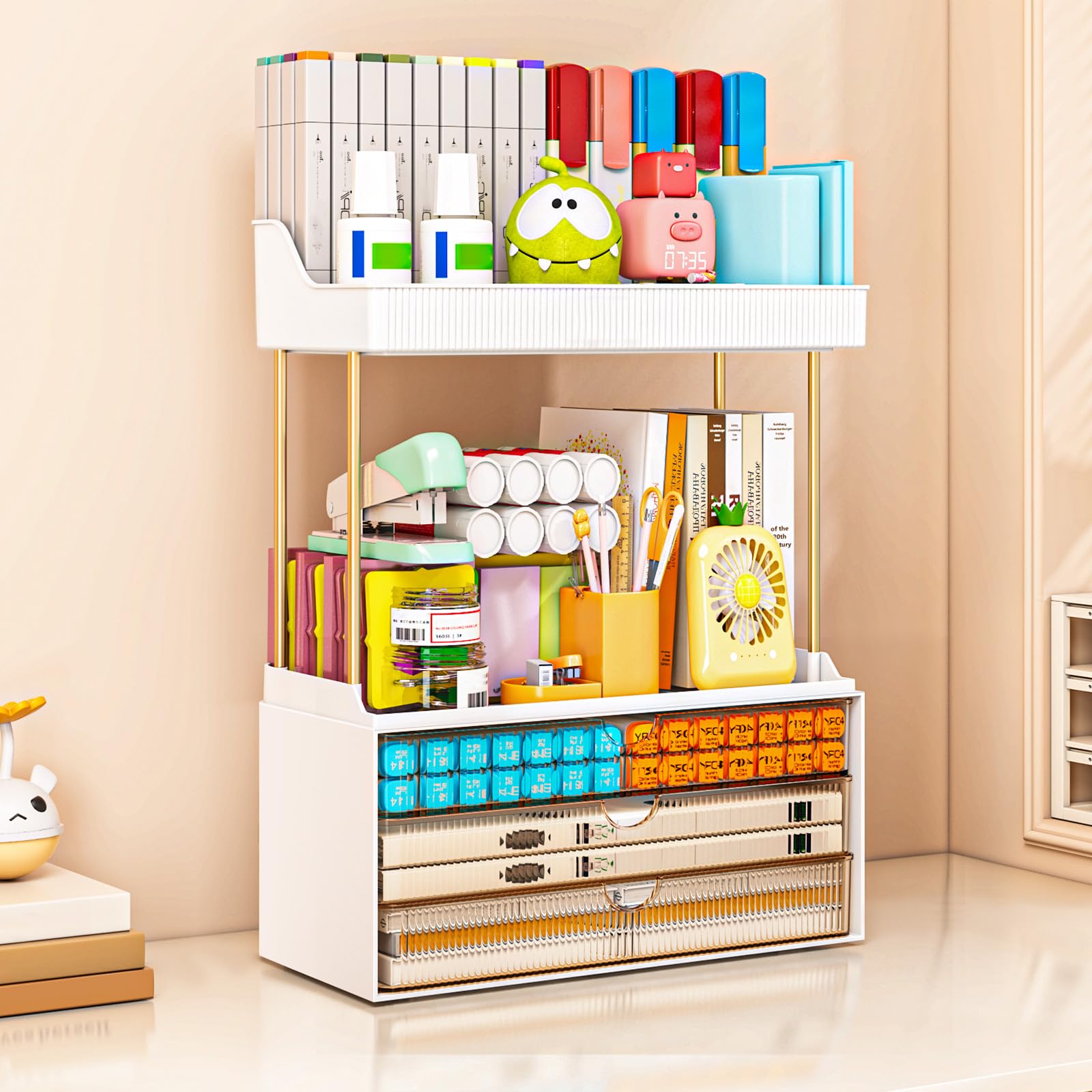 caktraie amber countertop vanity setup blends elegance with practical organization