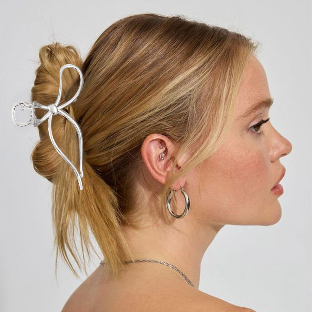 CAKURE Bow Hair Claw Clip gold arrangement keeps hair tidy for errands.