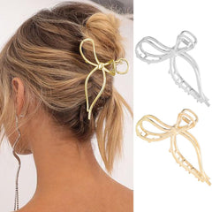 CAKURE Bow Hair Claw Clip gold in closed position offers secure grip for all hair types.