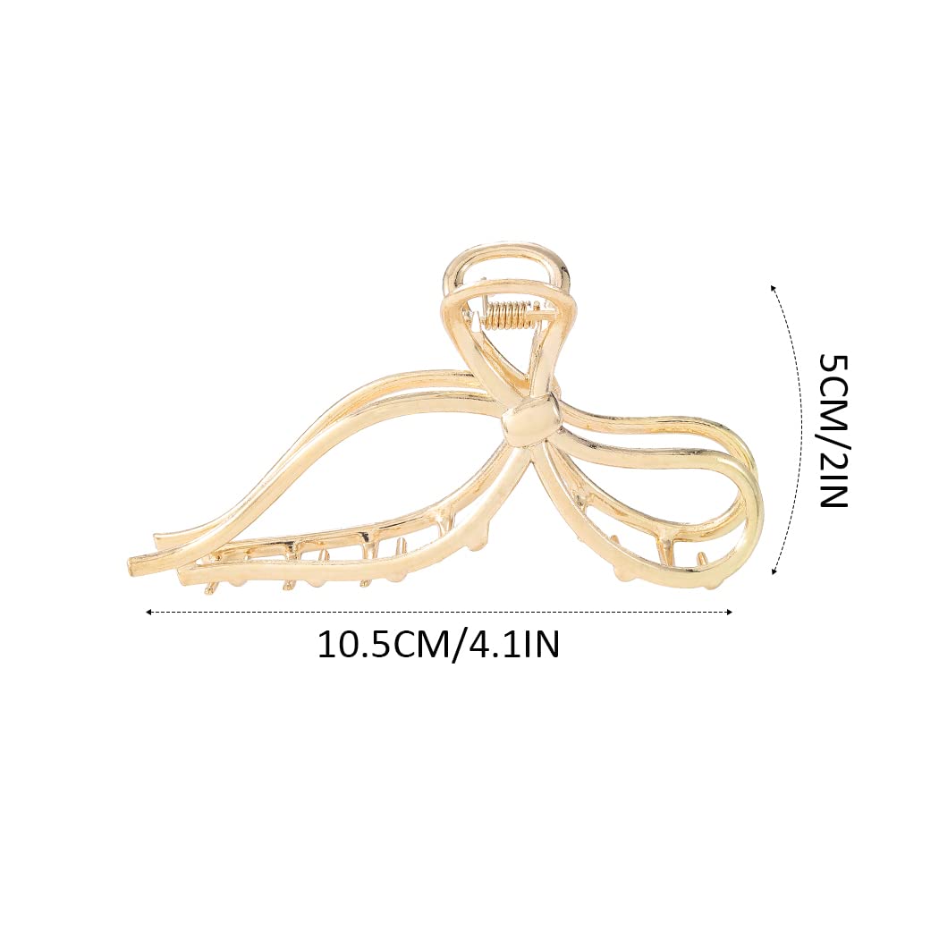 CAKURE Bow Hair Claw Clip gold side view highlights sturdy metal construction.