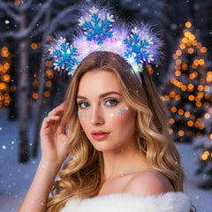 CAKURE fluffy white feathers detail adds soft texture to holiday headwear.