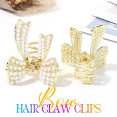 CAKURE pearl bow hair clip gold pack two for versatile styling.