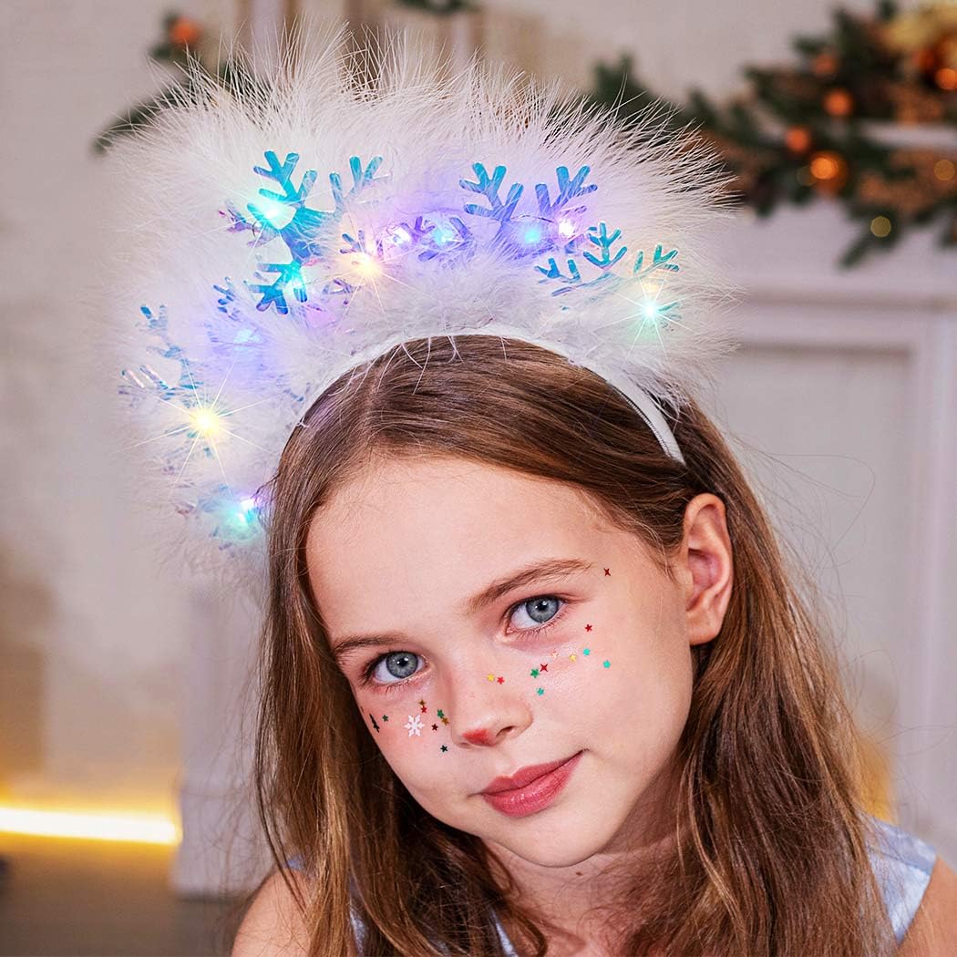 CAKURE white feathers snowflake headband enhances holiday outfits and photos