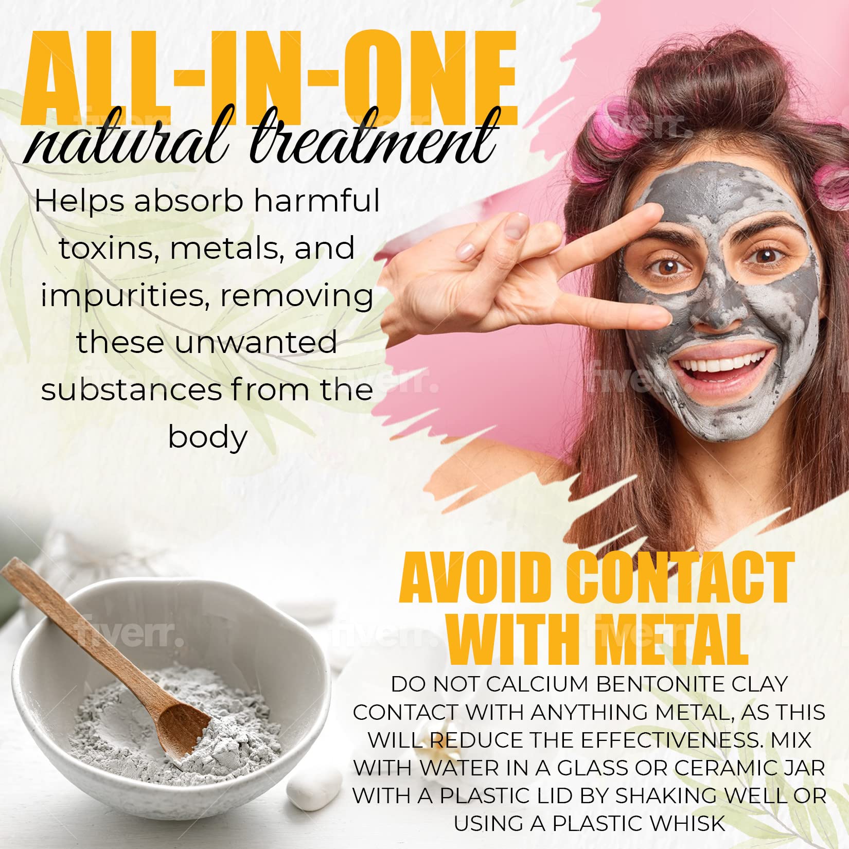 Calcium bentonite clay hair mask demonstrates nourishing scalp care.