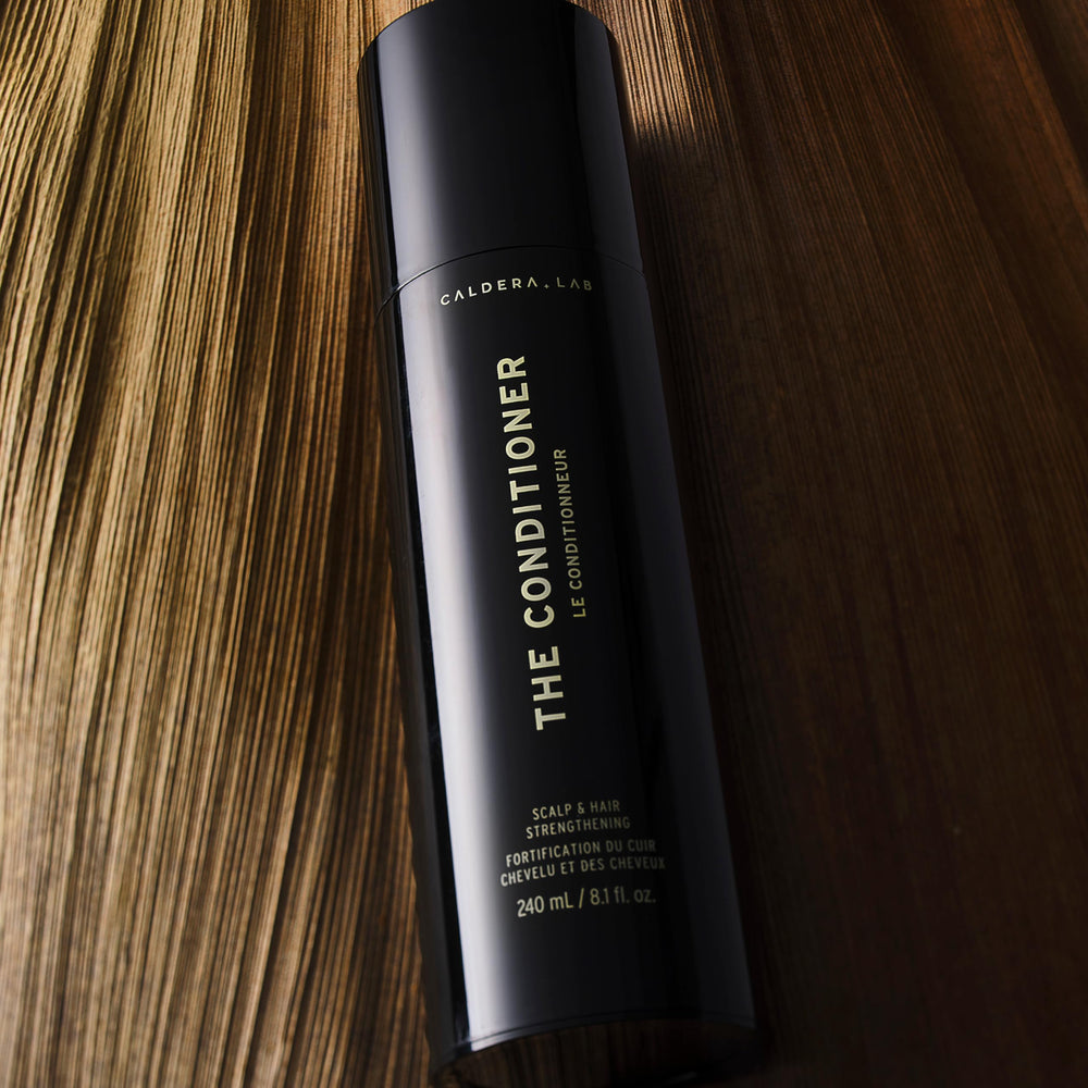 Caldera + Lab conditioner after-use hair glow, suggesting a low-maintenance routine.