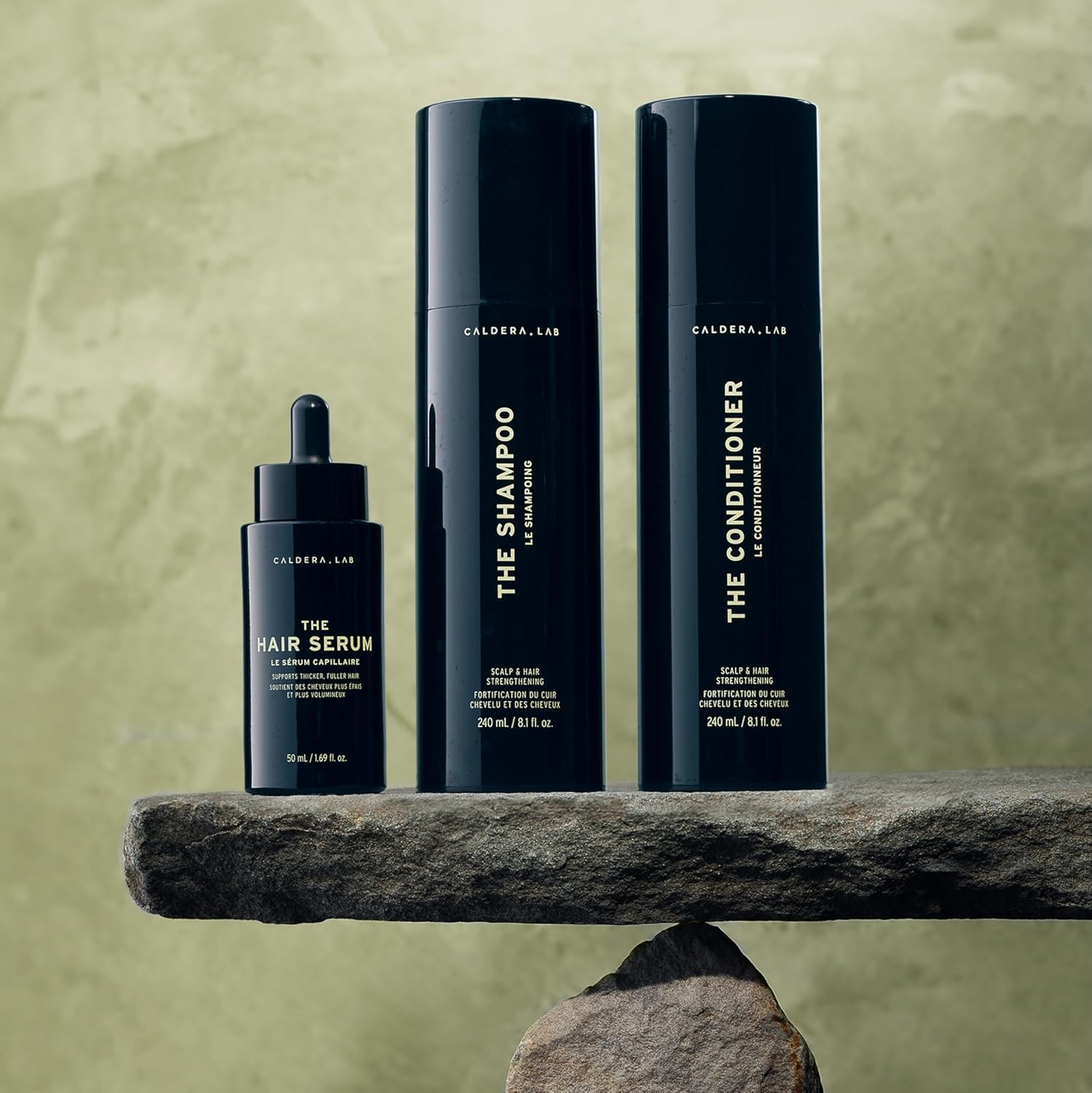 Caldera + Lab gift-ready haircare display emphasizes premium packaging.