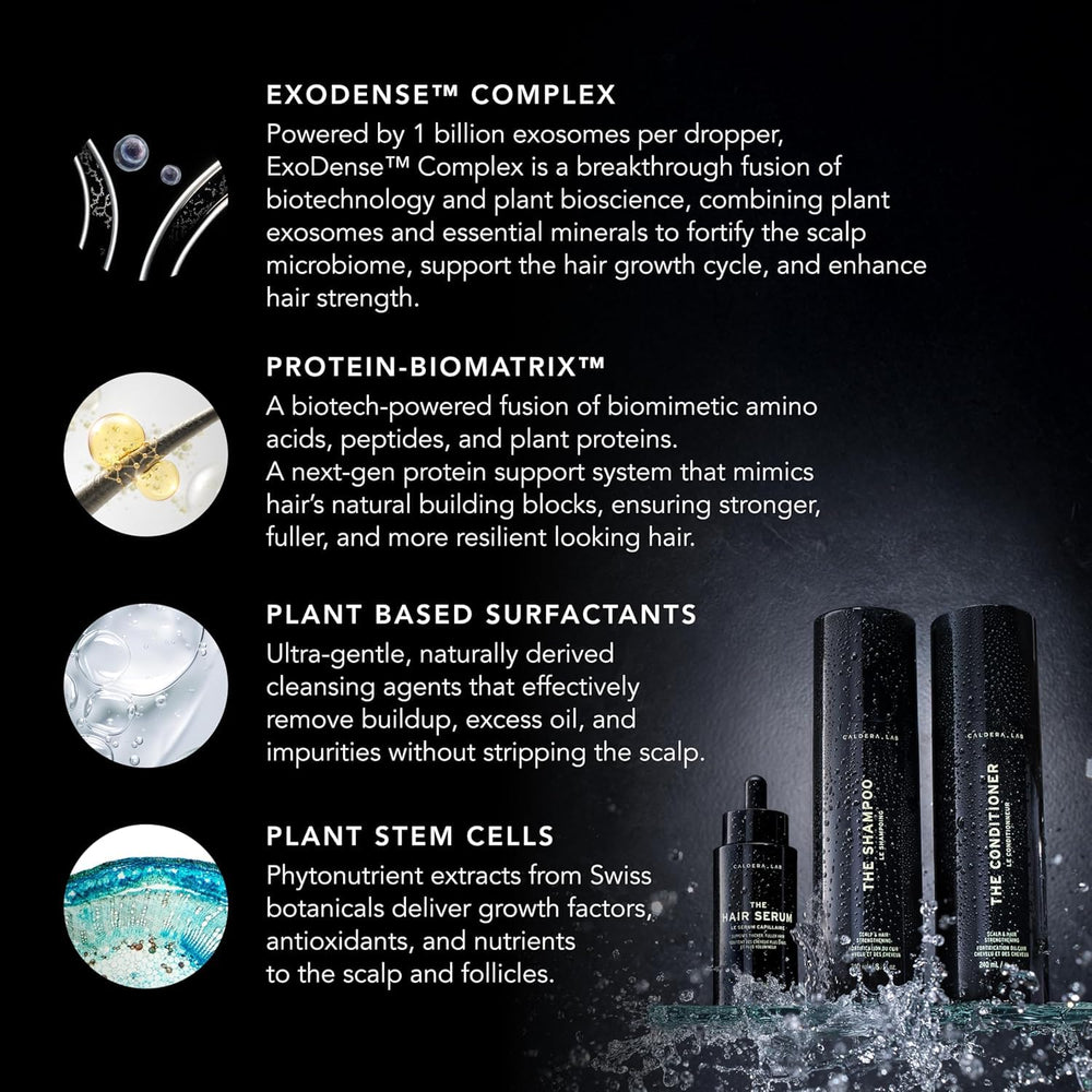 Caldera + Lab hair serum dropper in use for targeted scalp nourishment.
