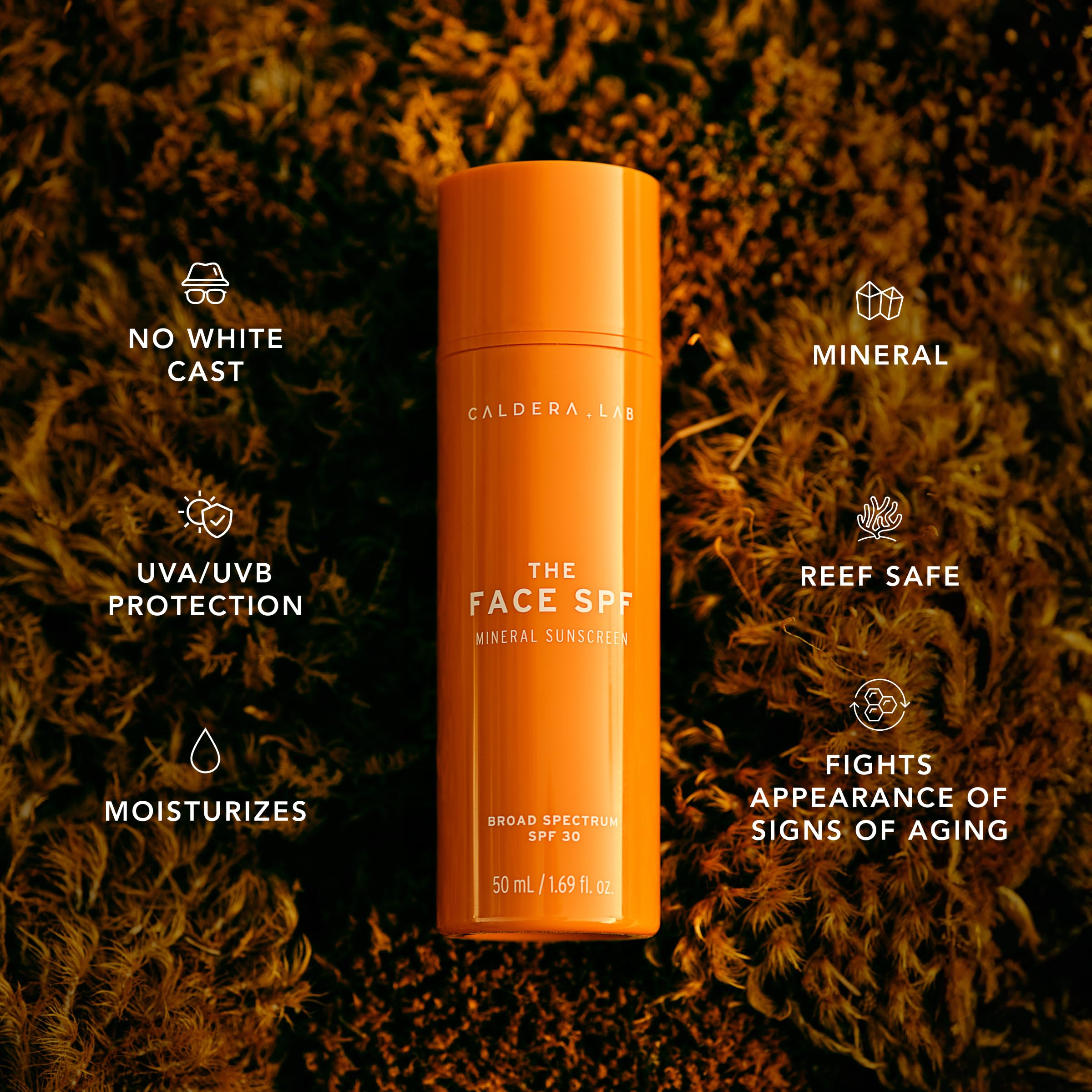Caldera + Lab The Face SPF broad-spectrum defense image emphasizes UVA/UVB protection