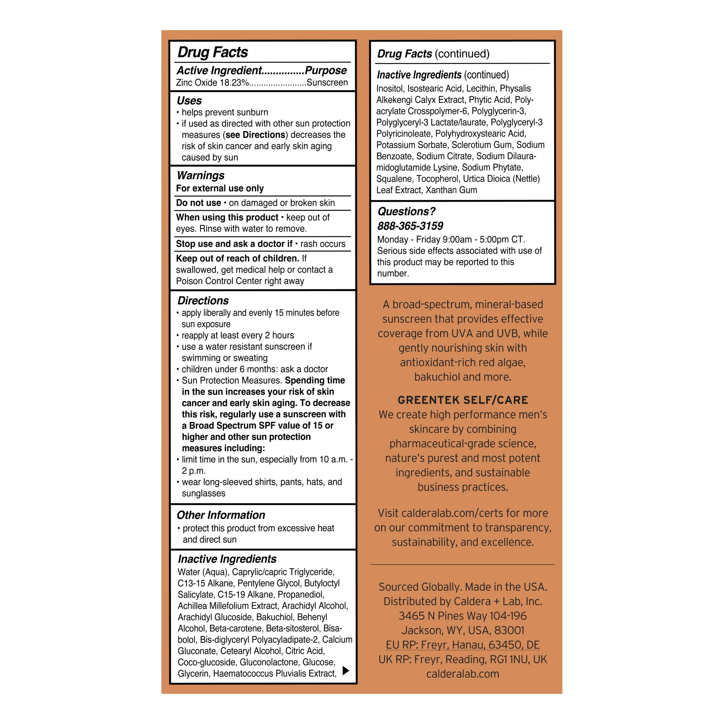 Caldera + Lab The Face SPF red algae beta carotene ingredient detail underscores antioxidant benefits