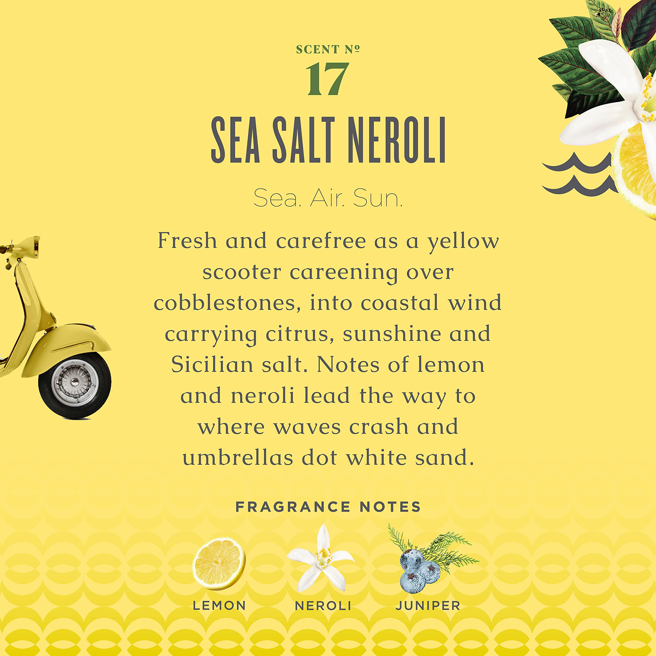 Caldrea Sea Salt Neroli bottle on sink brightens kitchen or bath spaces.