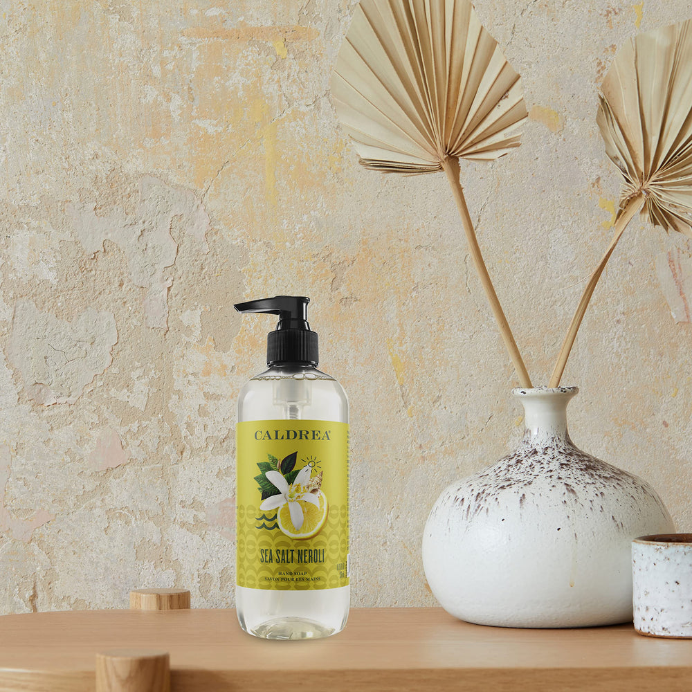 Caldrea Sea Salt Neroli ingredients include Aloe Vera and Olive Oil for conditioning.