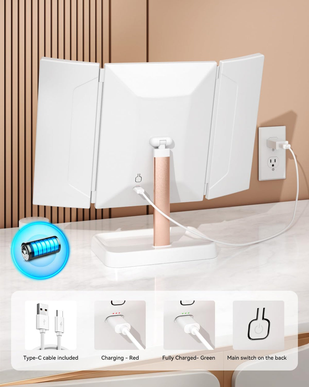 CALEPOP vanity mirror LED illumination provides even lighting across features