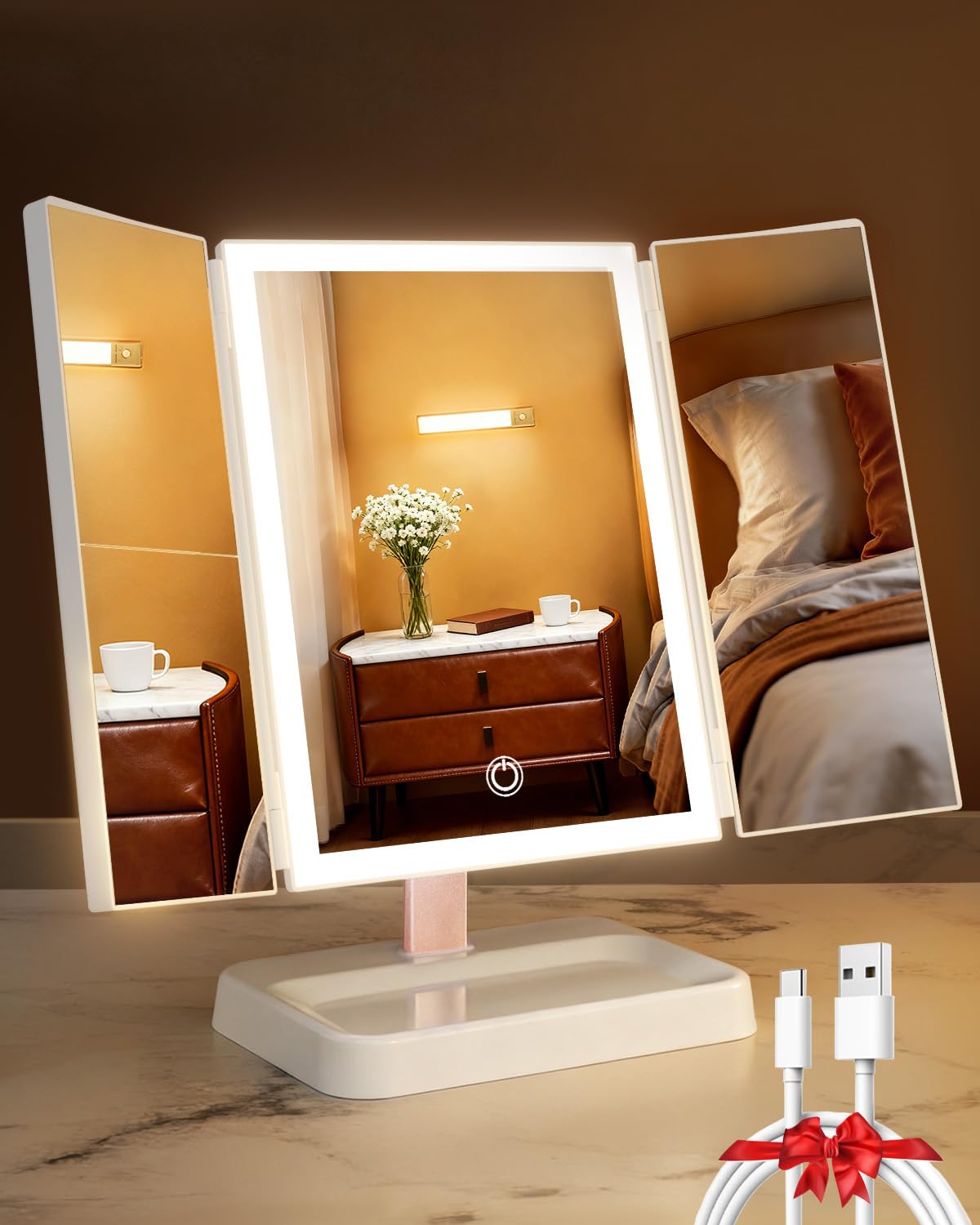 CALEPOP vanity mirror with lights delivers even illumination for precise makeup application.