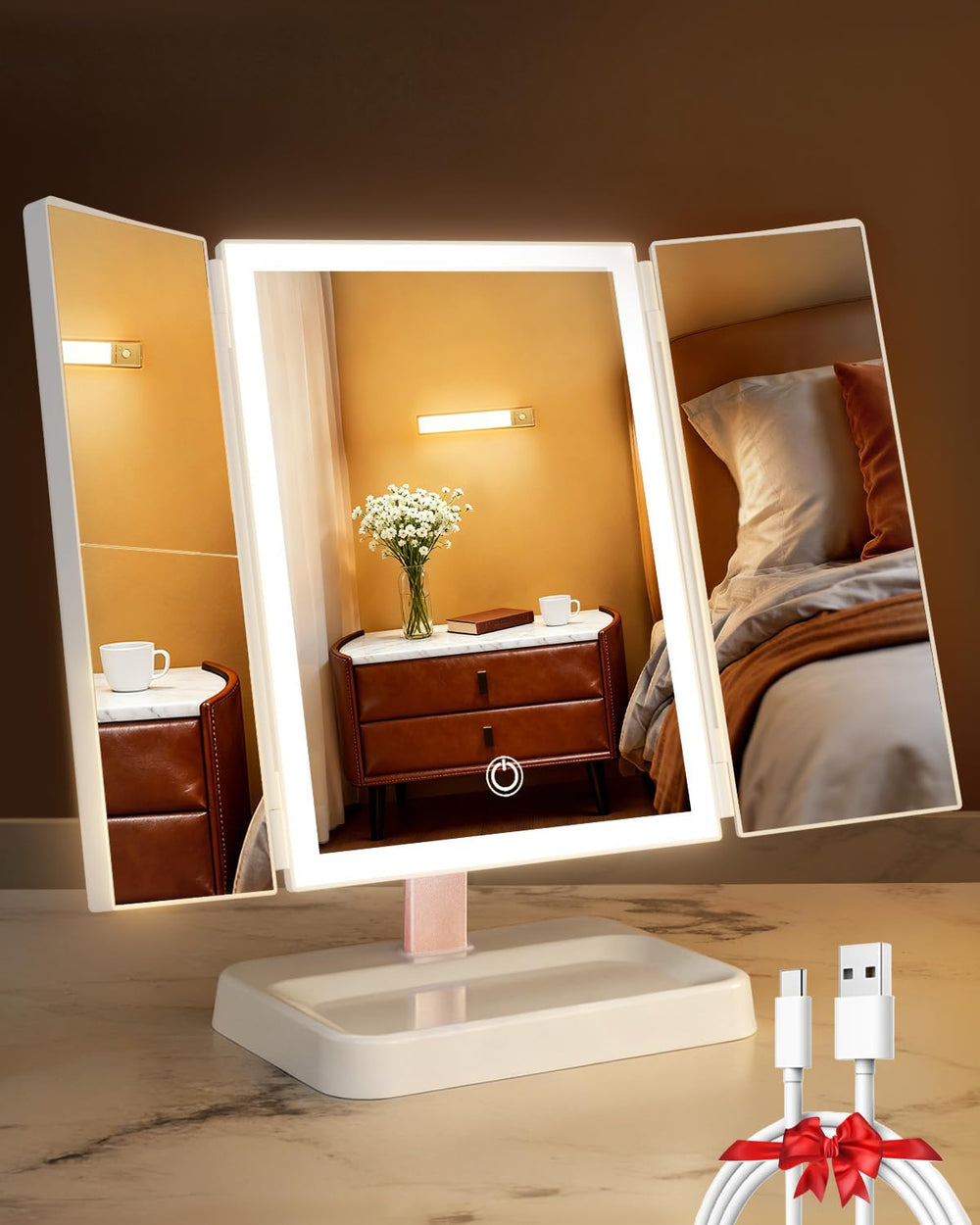 CALEPOP vanity mirror with lights delivers even illumination for precise makeup application.