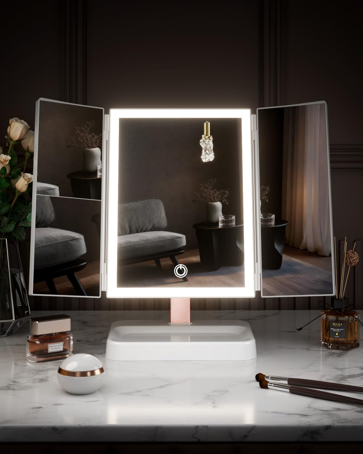 CALEPOP vanity mirror tri-fold design fits desk, dresser, or travel setup
