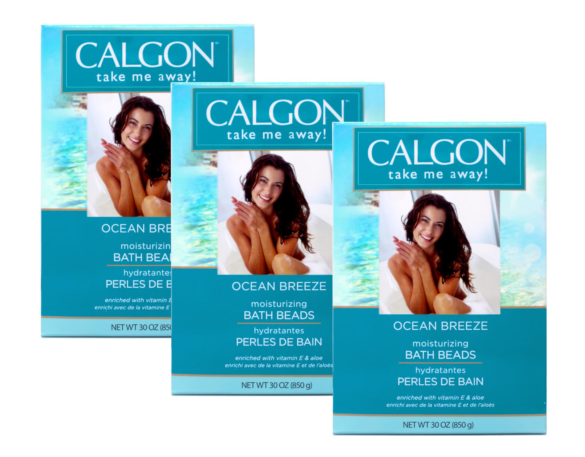 Calgon Ocean Breeze bath beads pack of 3 ready for a relaxing soak