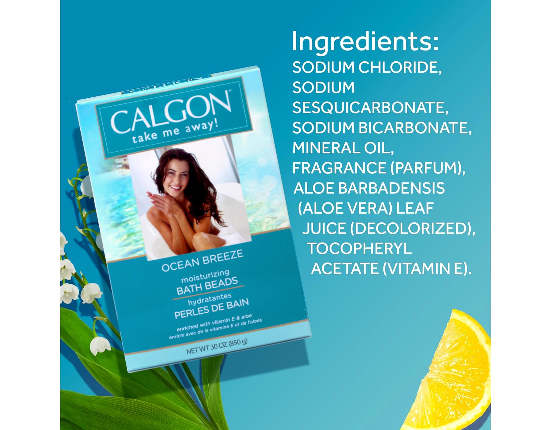 Calgon Ocean Breeze beads provide long-lasting fragrance with body wash and lotion