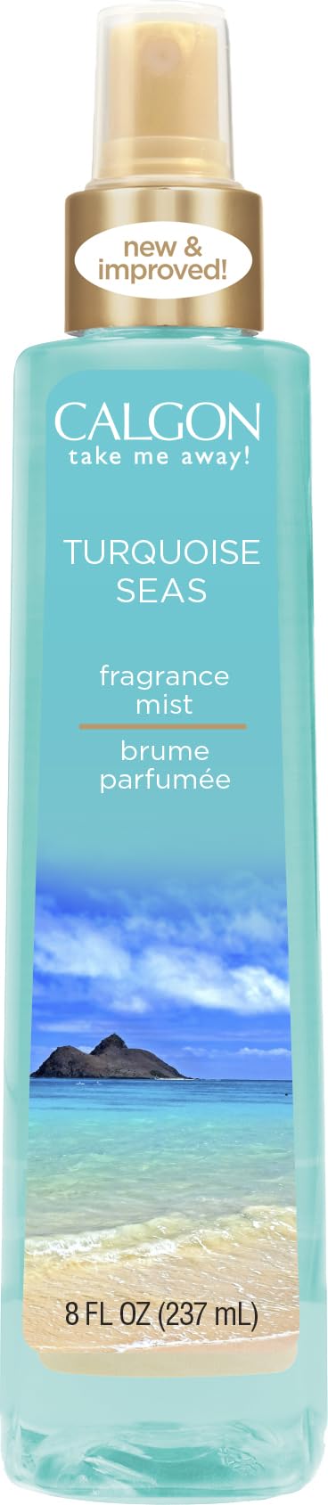 Calgon Turquoise Seas body mist bottle front for everyday ocean-inspired fragrance.