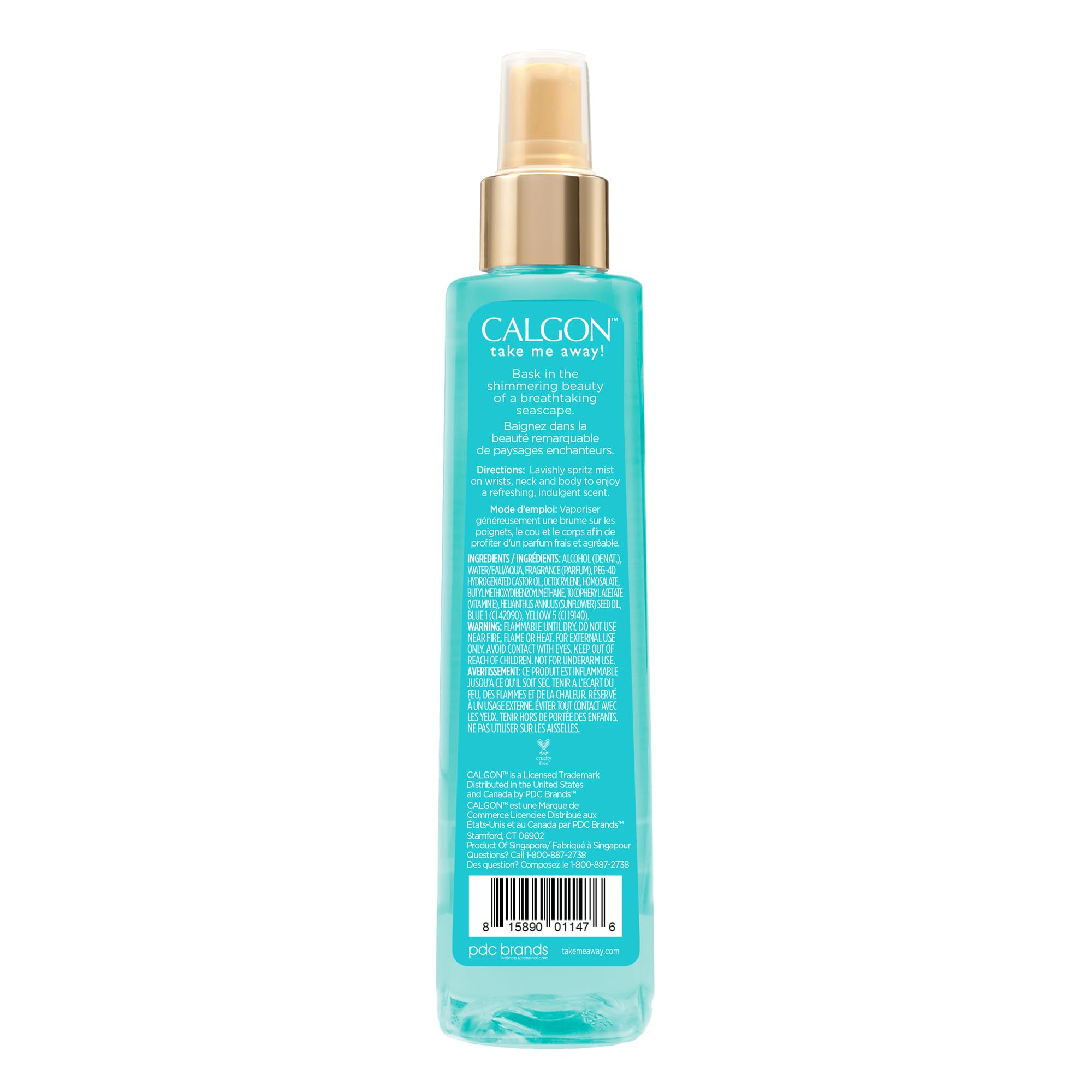 Calgon Turquoise Seas mist being sprayed for a light refreshing scent.