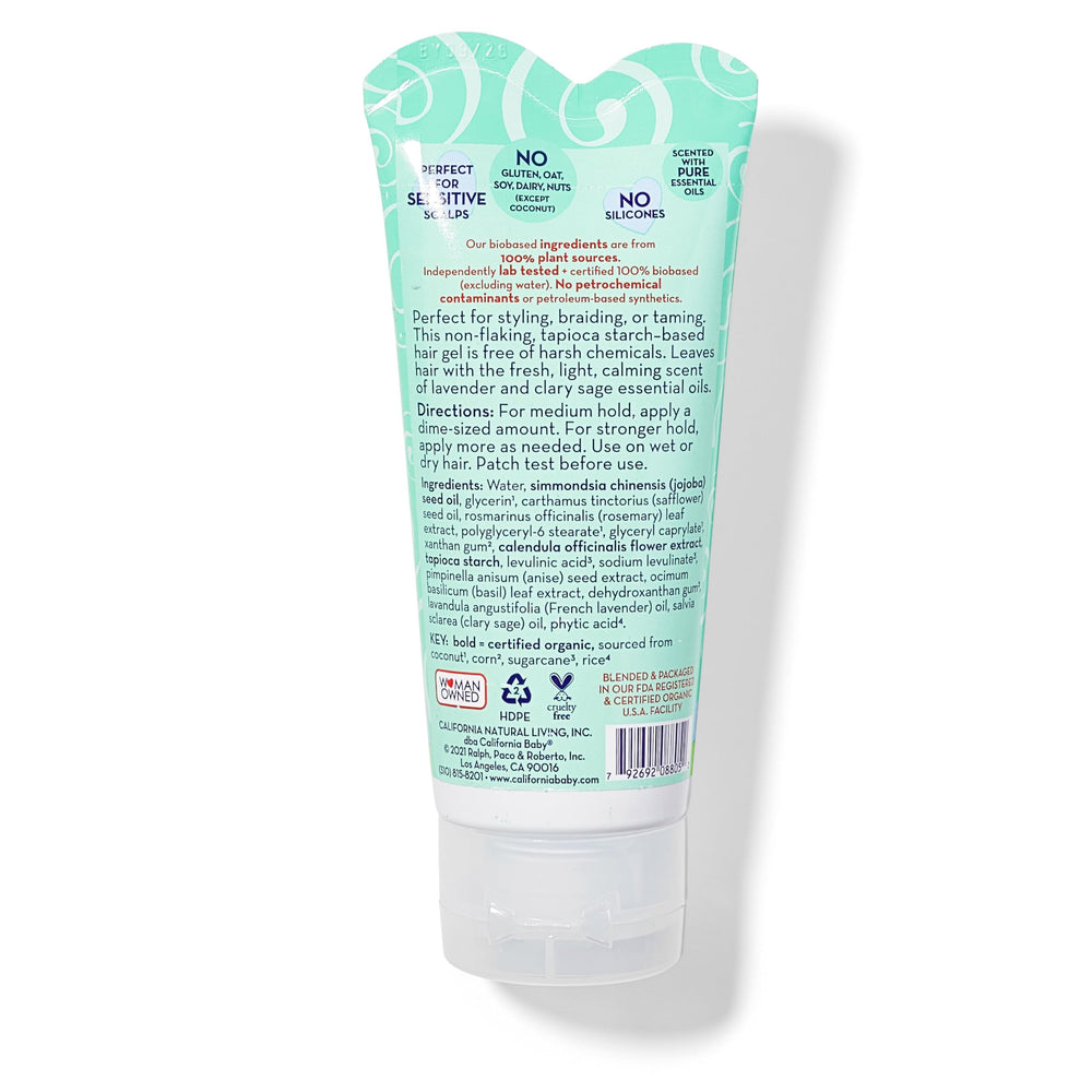 California Baby Calming Hair Gel plant-based ingredients highlight.