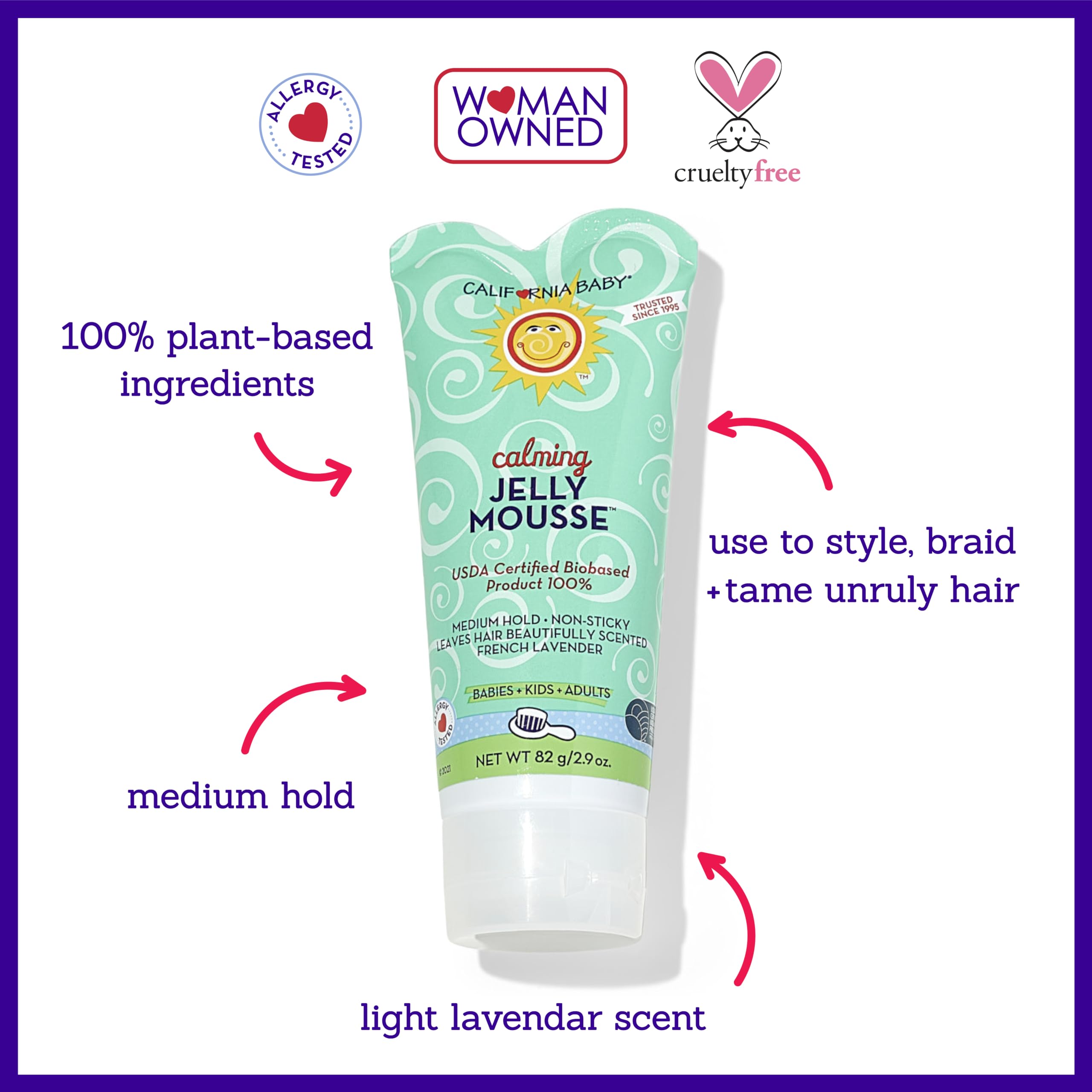 California Baby Calming Hair Gel helping style kids' hair without crunch.