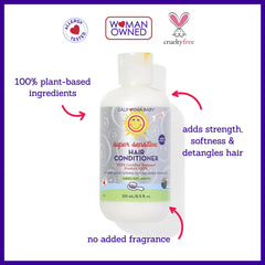 California Baby conditioner texture close-up – creamy, plant-based formula for nourishing hair.