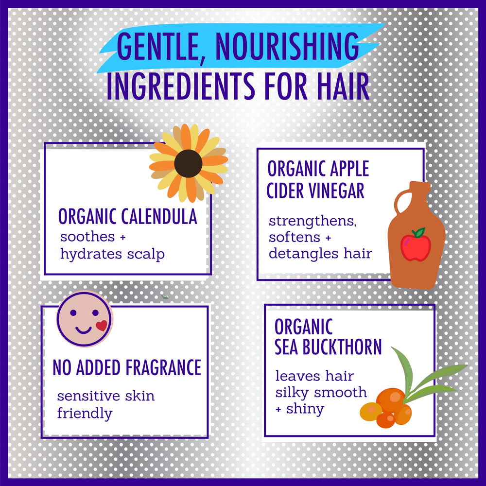 California Baby ingredients highlight – 100% plant-based botanicals nourish hair.