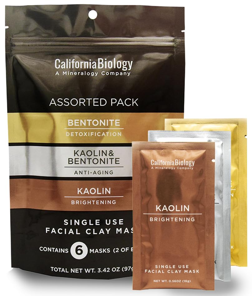 California Biology clay mask variety pack packaging highlights pure California clays for home use