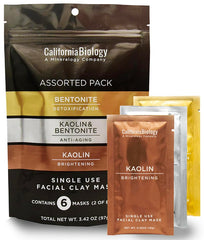 California Biology clay mask variety pack packaging highlights pure California clays for home use