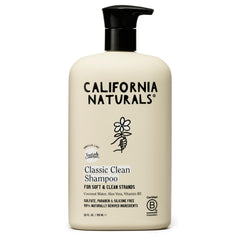California Naturals Coconut Shampoo bottle close-up highlights coconut cleansing complex for gentle cleansing.