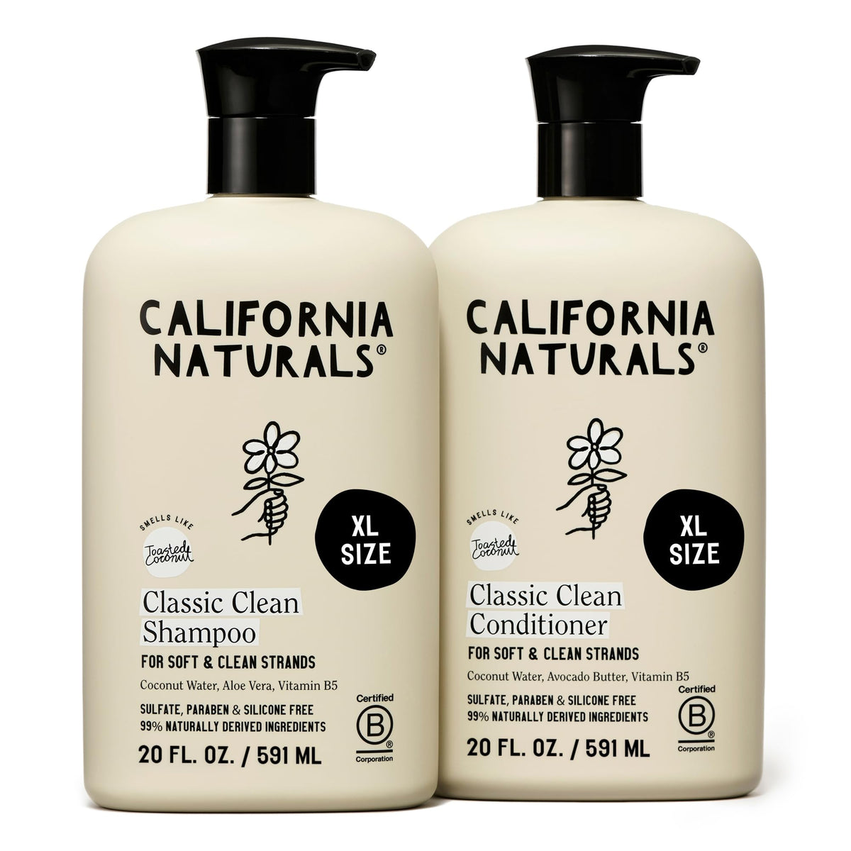 California Naturals Coconut Shampoo bottle highlighting vegan, sulfate-free formula for all hair types