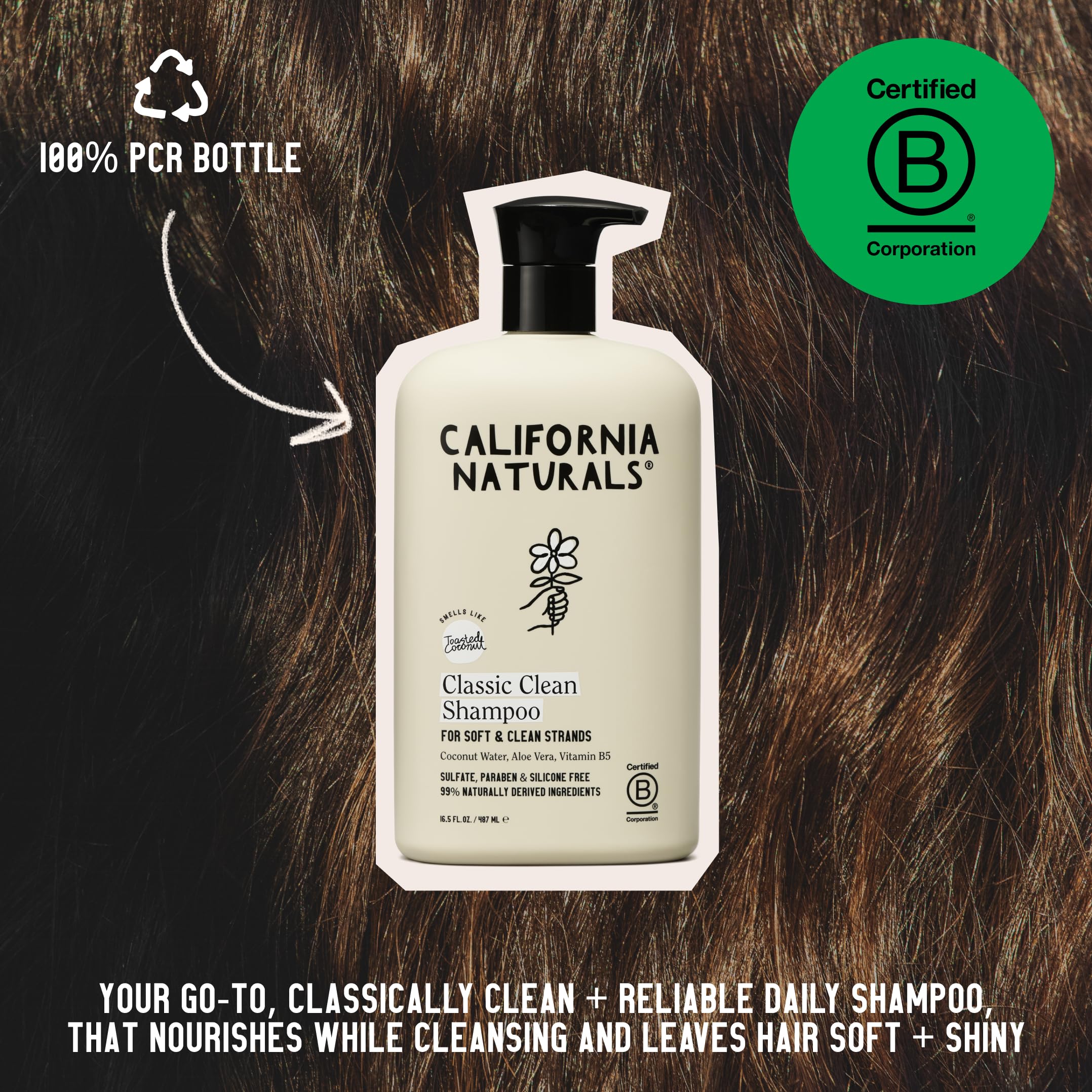 California Naturals Coconut Shampoo ingredients label emphasizes 99% naturally derived formula.