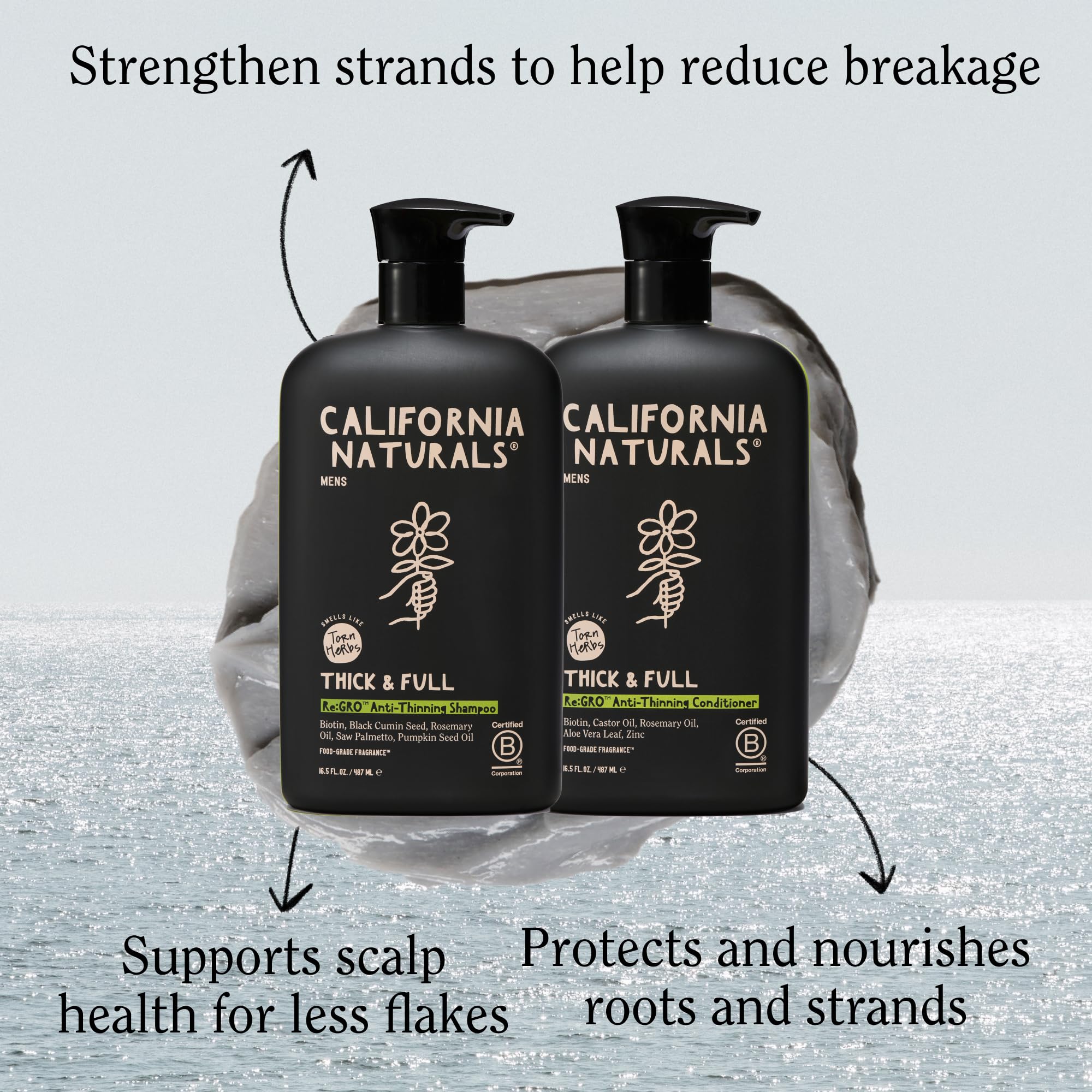 California Naturals Mens Re:GRO shampoo lather action captures clean, refreshed hair