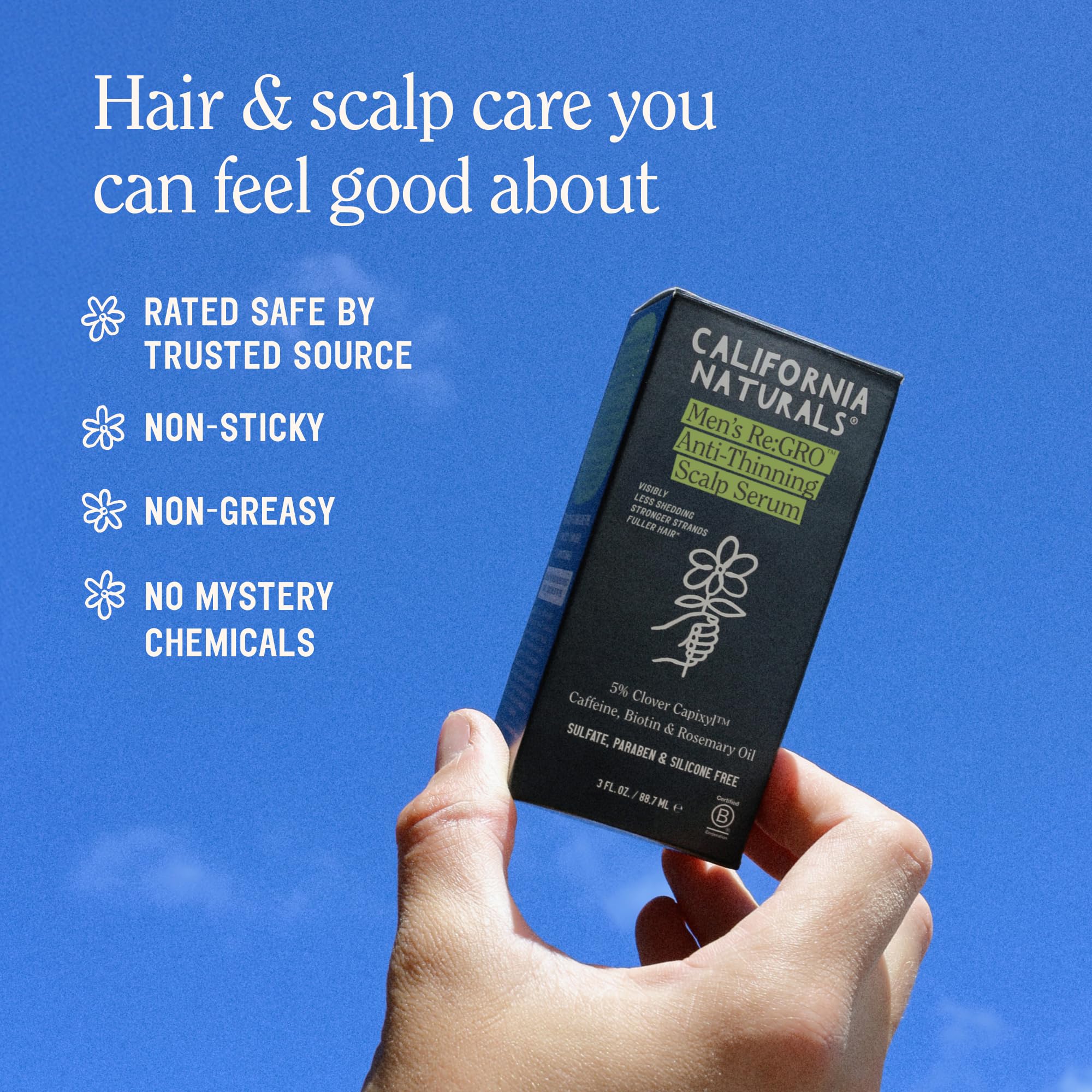 California Naturals Re:GRO packaging front view communicates clean ingredients and no toxins claim
