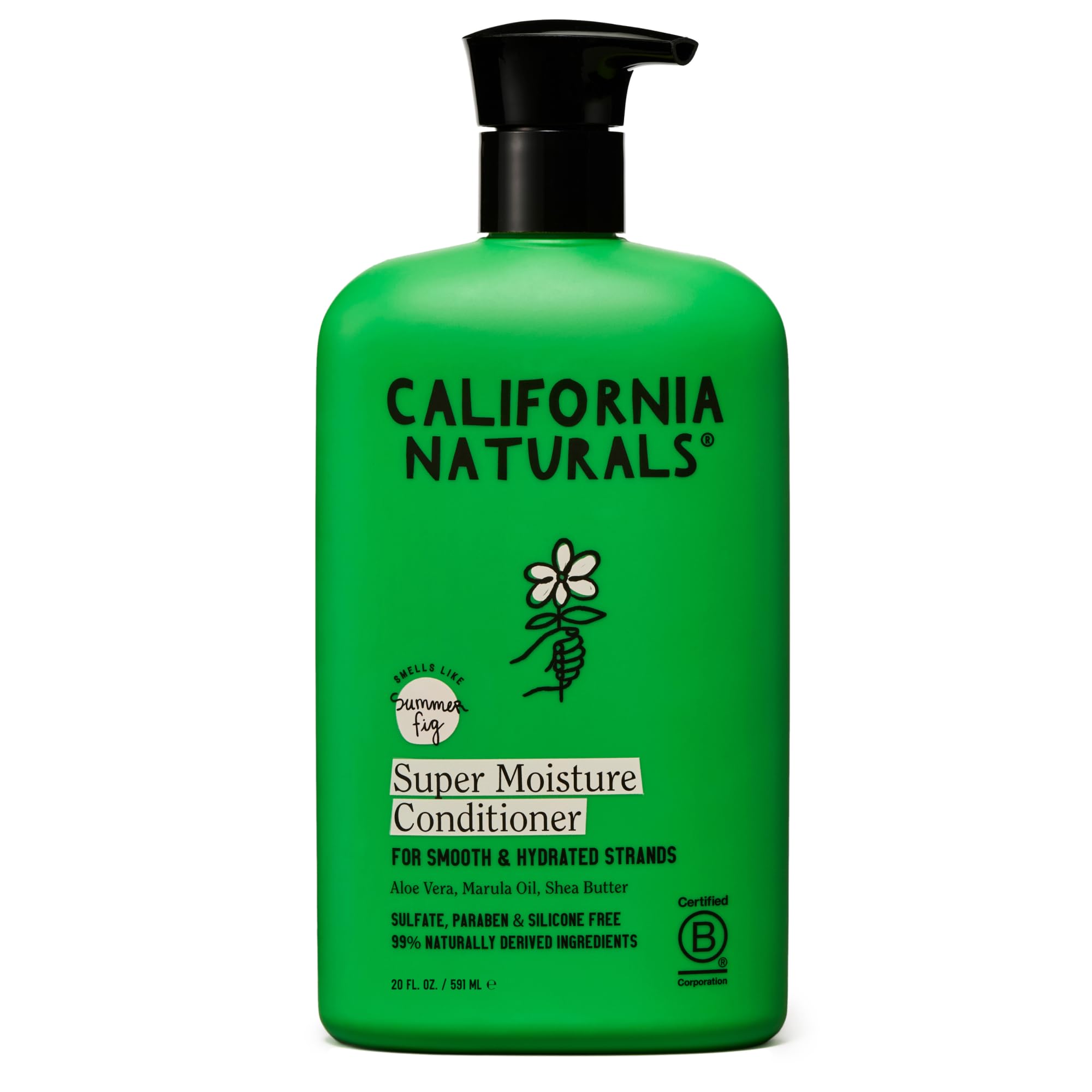 California Naturals Super Moisture Conditioner bottle pour shows hydration for damaged hair
