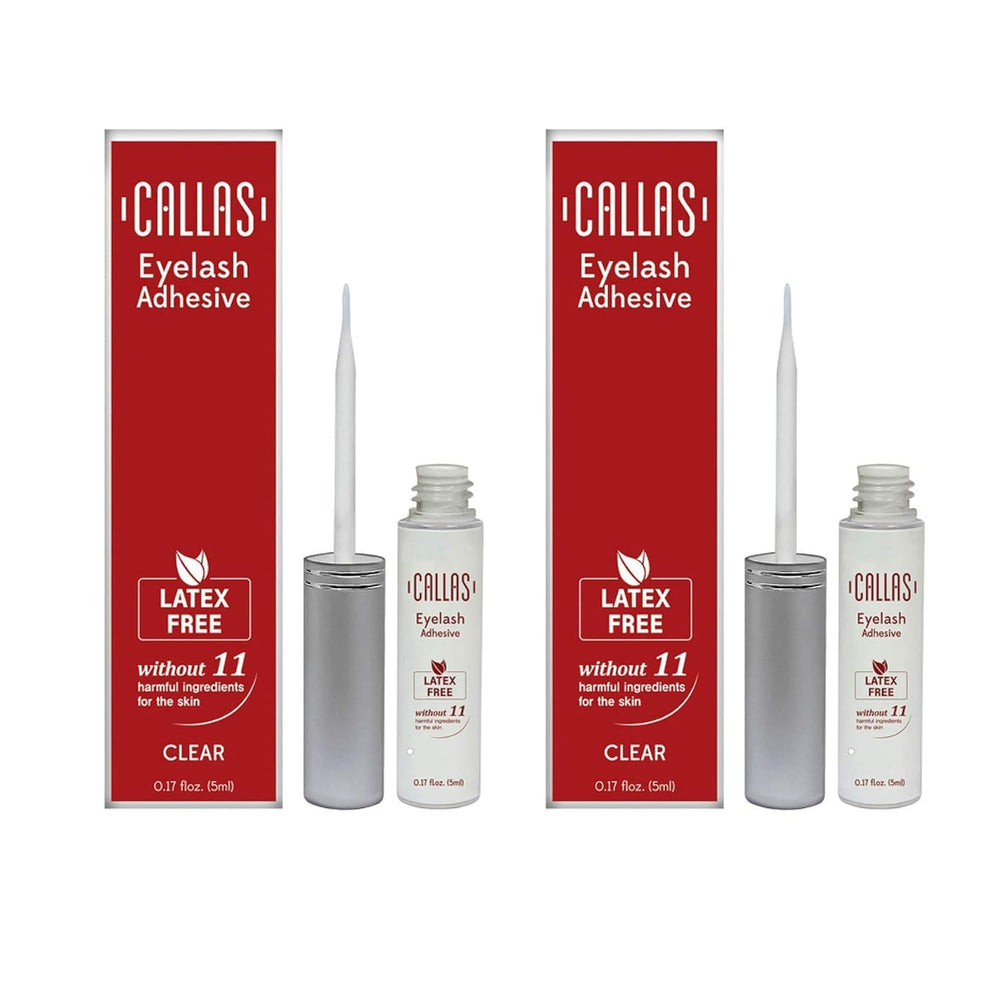Callas Eyelash Adhesive Clear bottle cap shows waterproof, latex-free formula for all-day wear