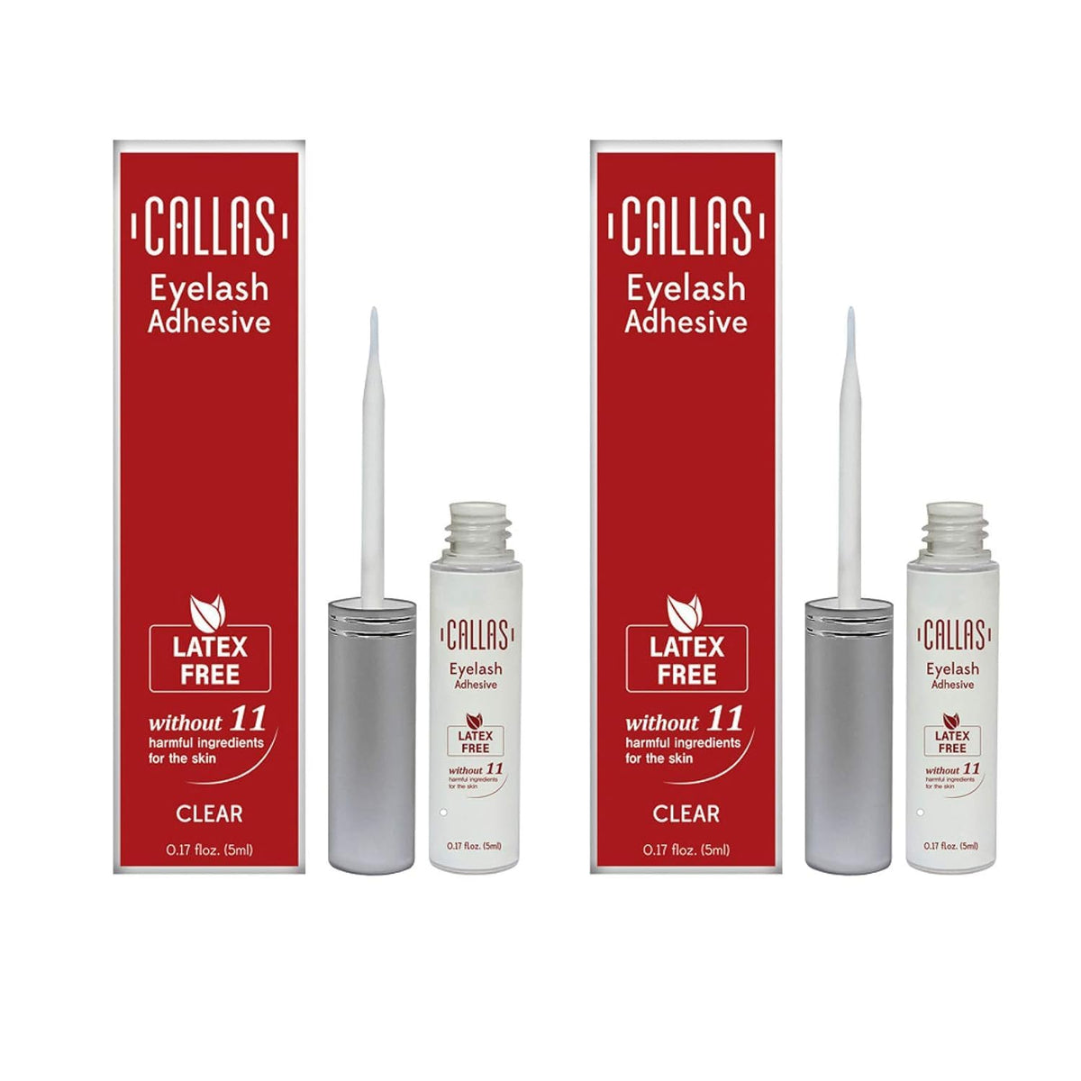 Callas Eyelash Adhesive Clear bottle cap shows waterproof, latex-free formula for all-day wear