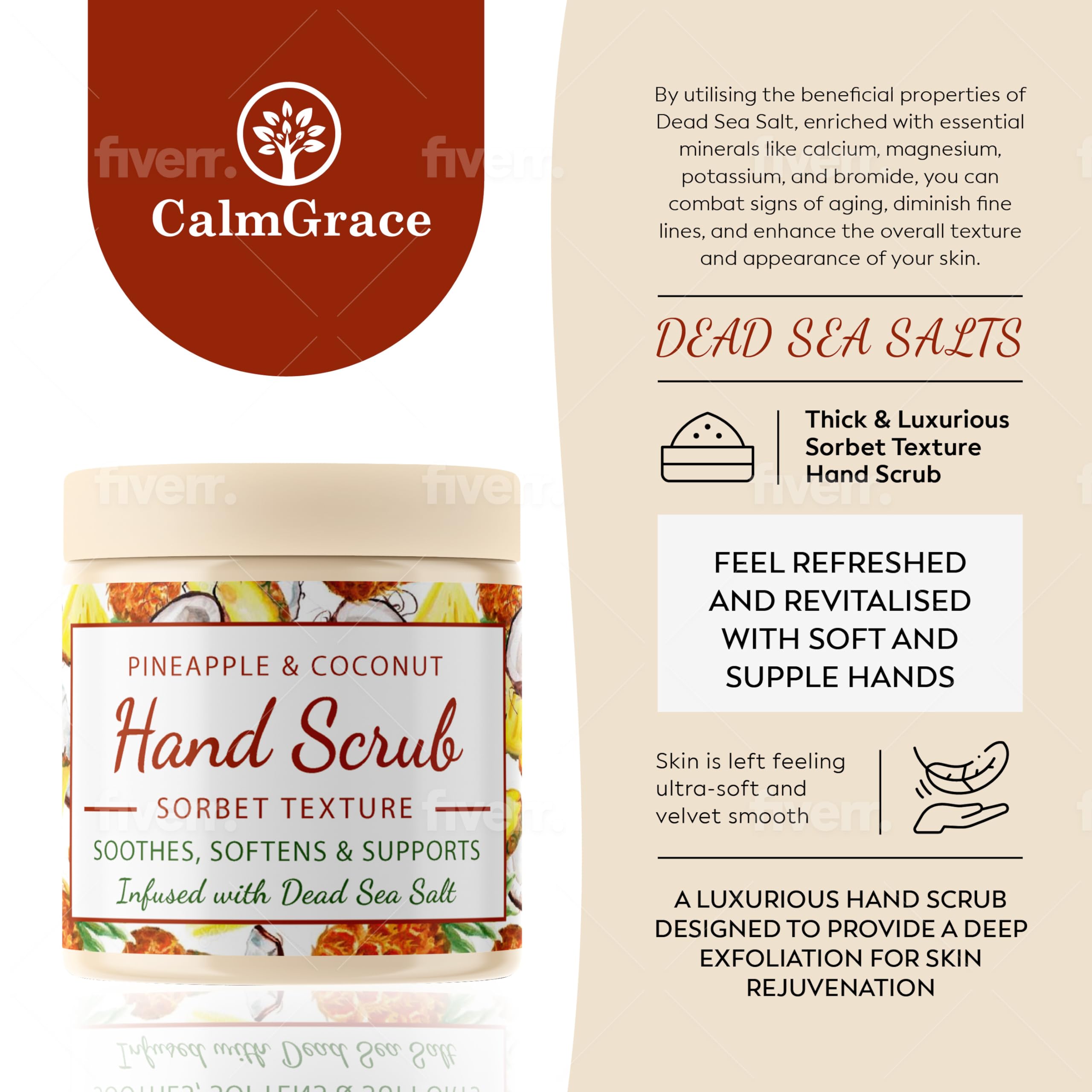 CalmGrace sorbet texture applied to dry hands for improved texture.