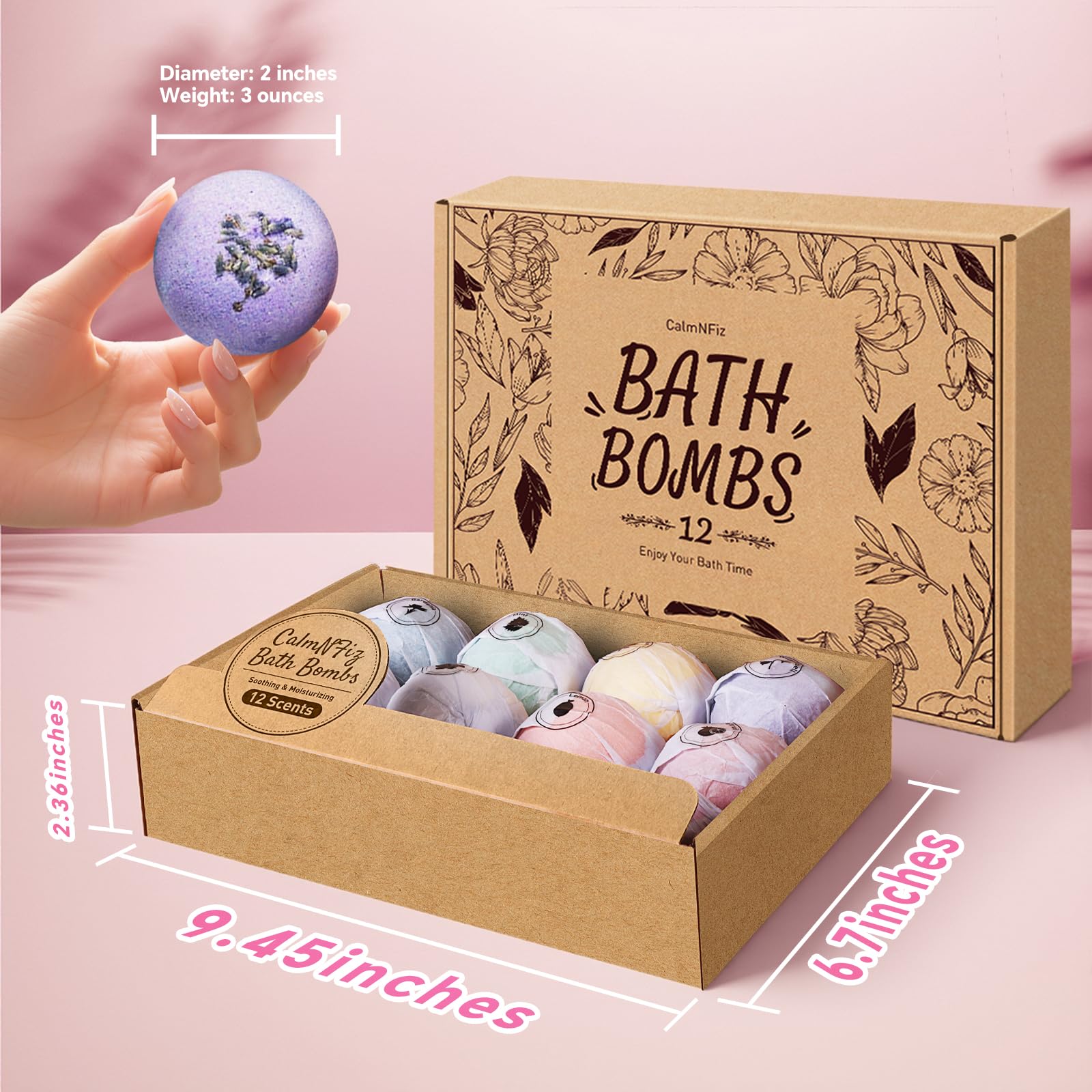 CalmNfiz fizzing and colorful bath bombs release relaxing aroma in warm water.