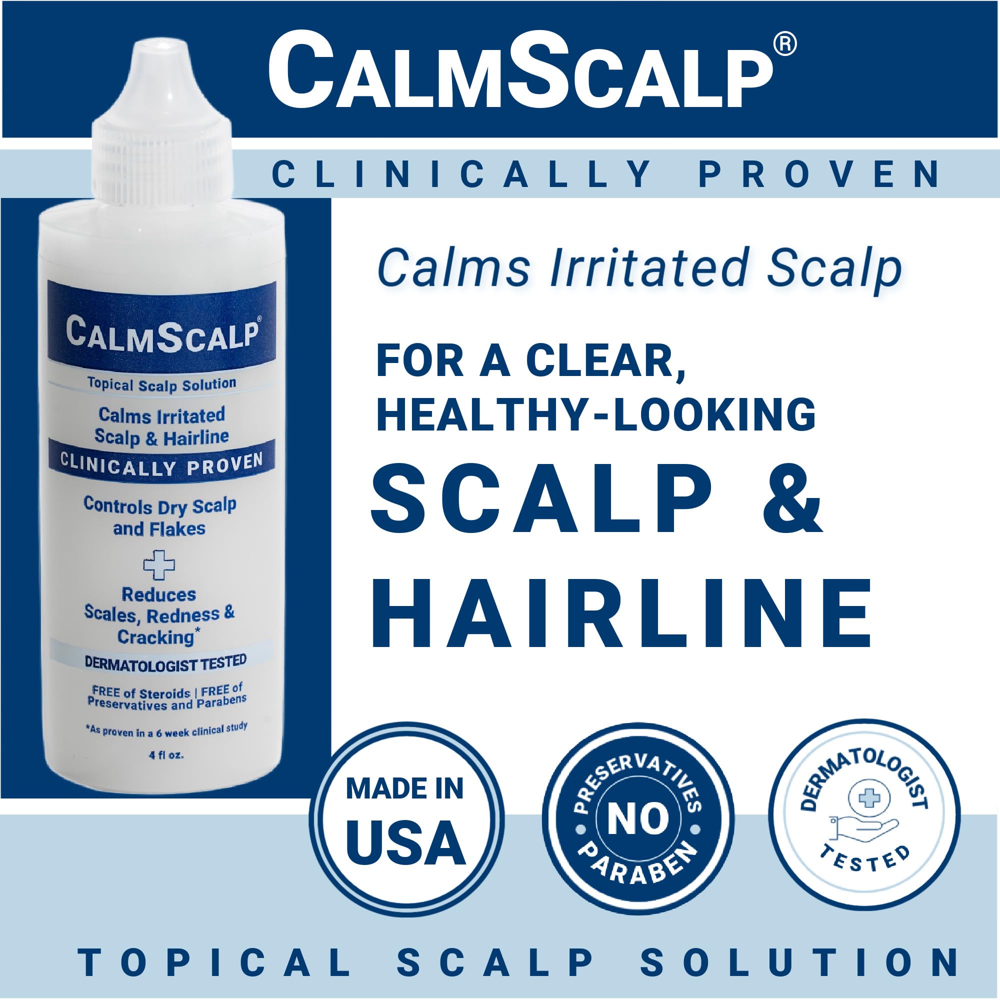 CalmScalp serum on-the-go packaging dries fast and clear for daily use.