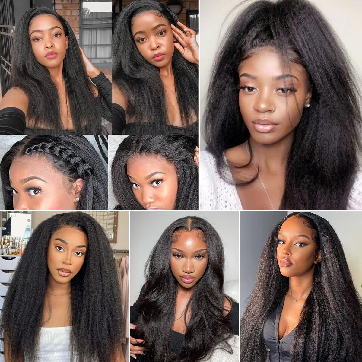 CALNESHIA model wearing kinky straight bundles for everyday styling ideas.