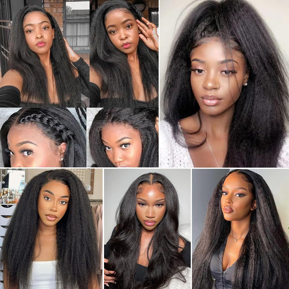CALNESHIA model wearing kinky straight bundles for everyday styling ideas.
