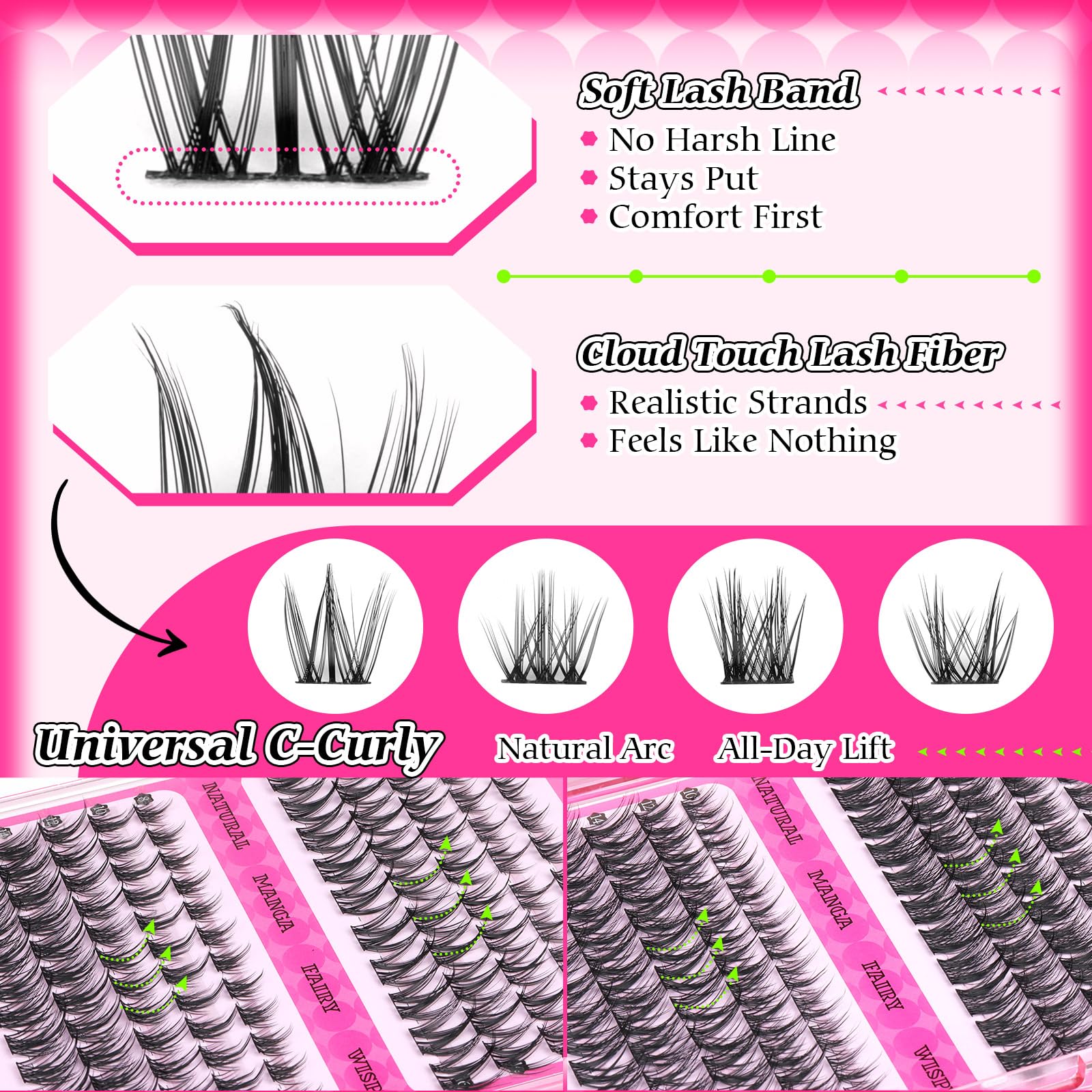 Calphdiar delicate flutter lash clusters for soft fluttery lashes.