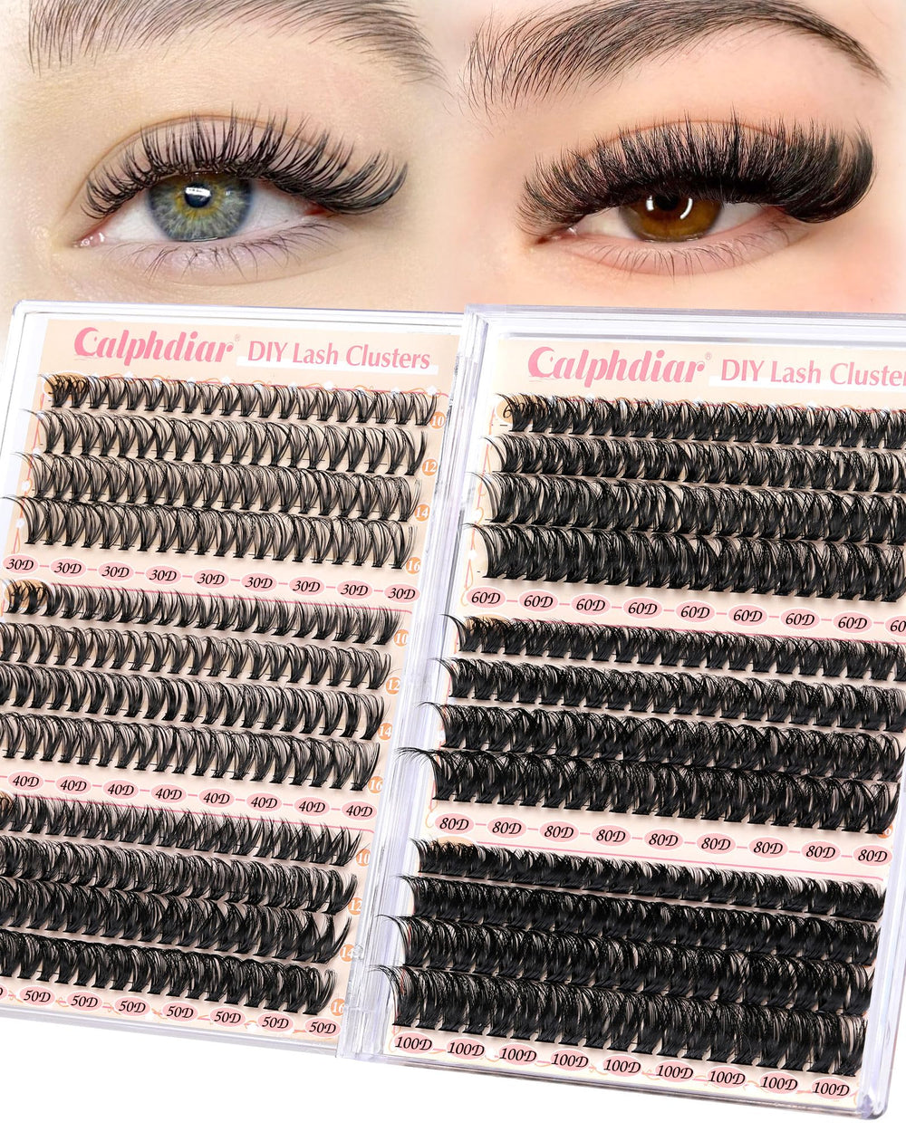 Calphdiar Eyelash Clusters full kit shows 476pcs for DIY salon results.