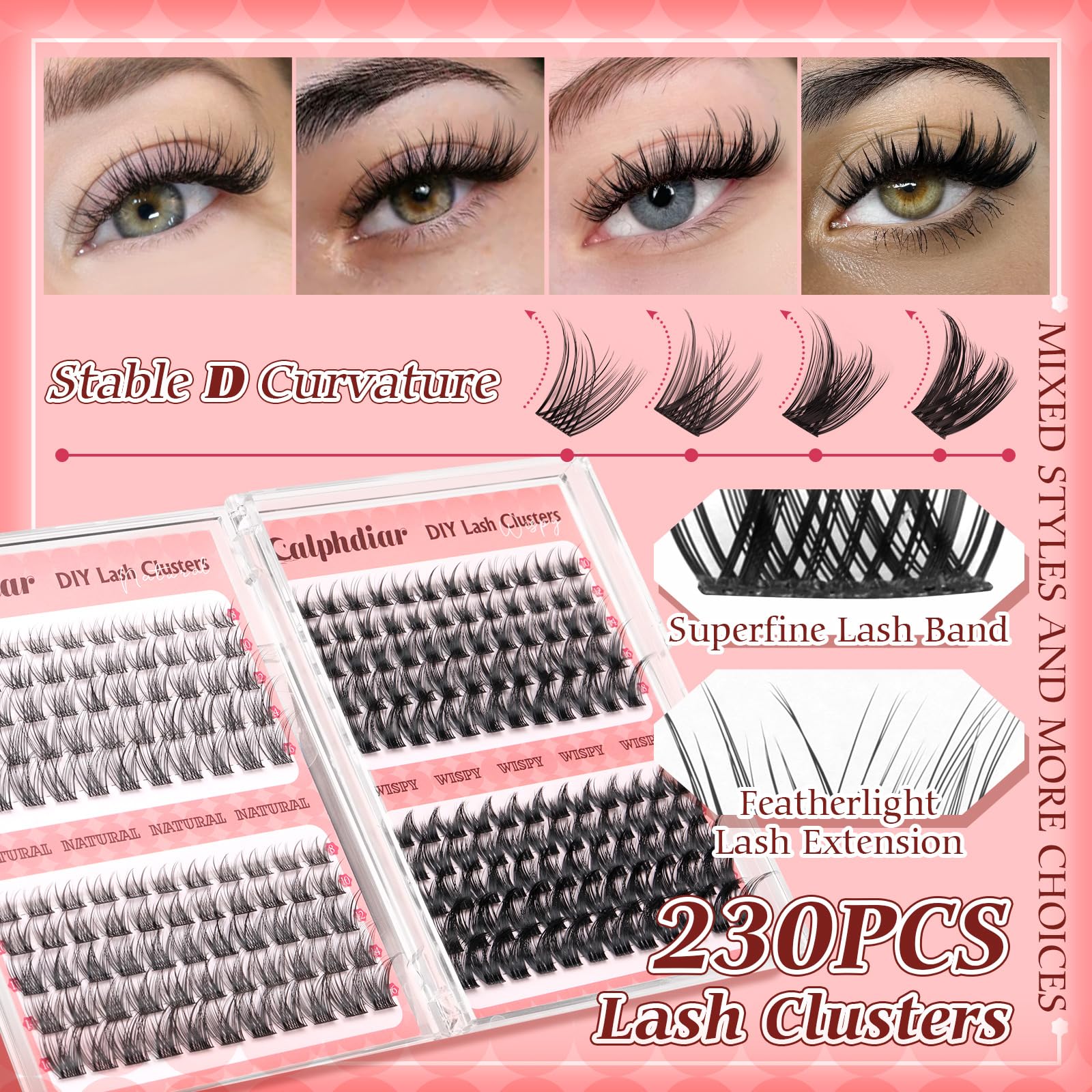 Calphdiar lash clusters 12mm length closeup offers gentle flutter for natural glamour.