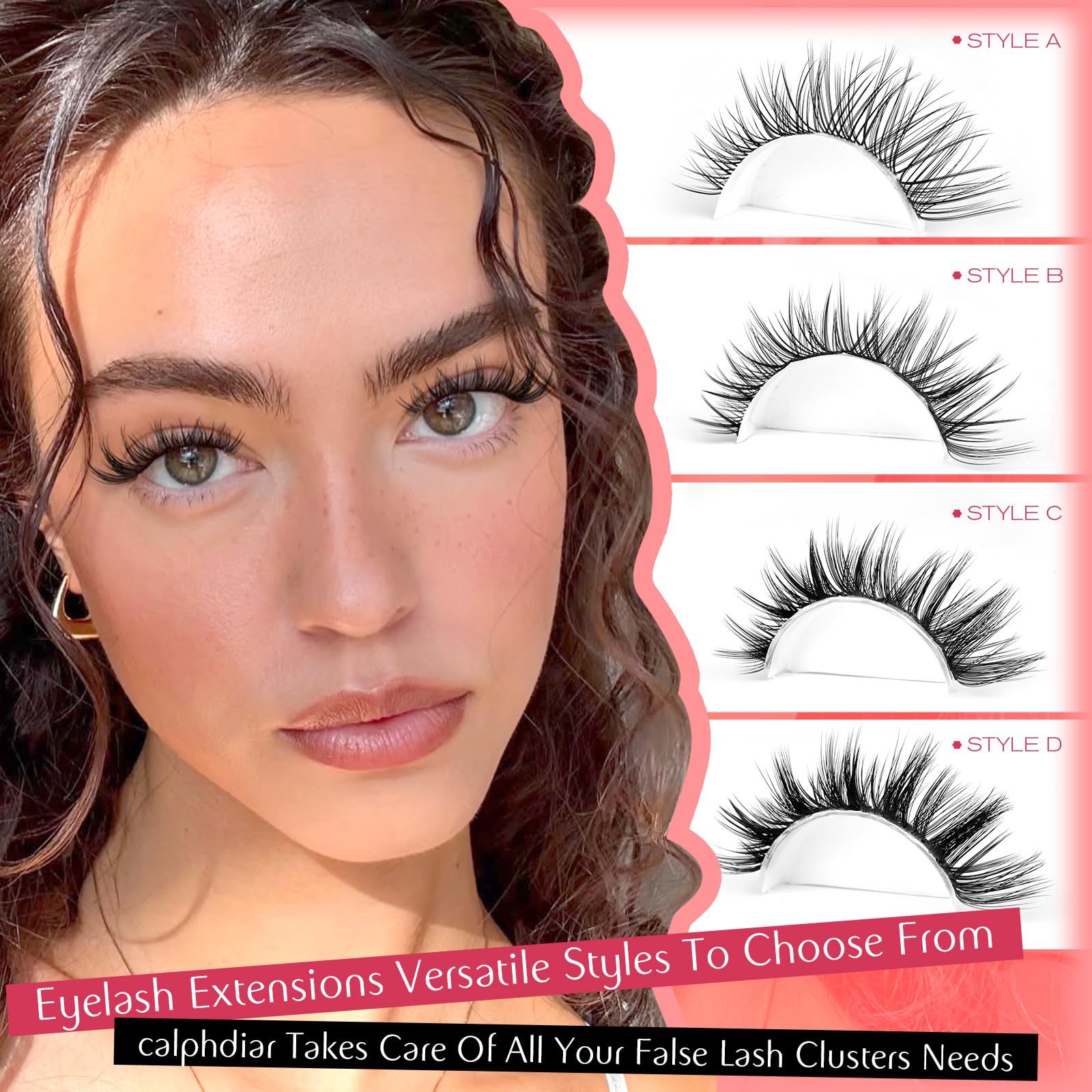 Calphdiar lash clusters 14mm length closeup delivers soft drama with light feel.